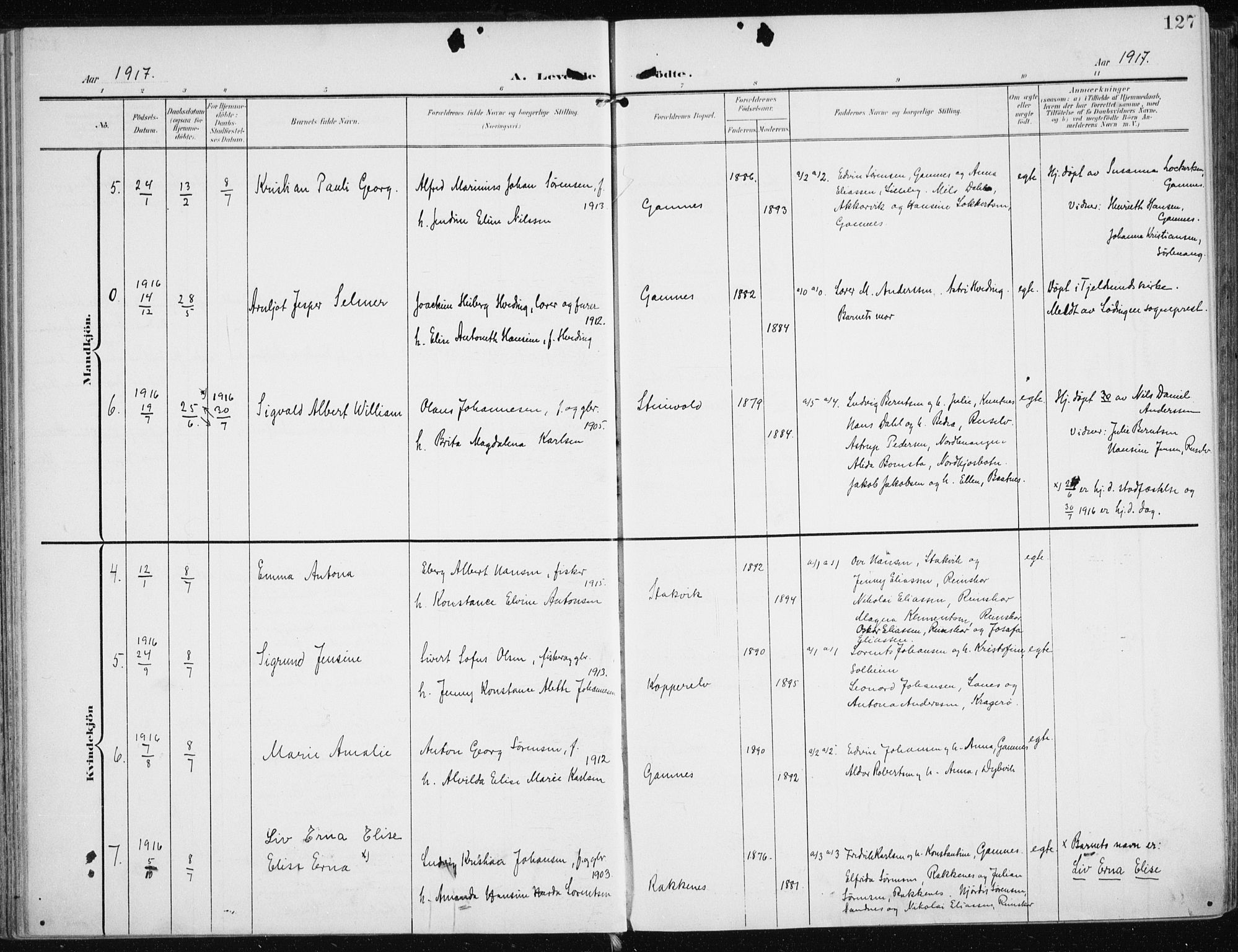 Karlsøy sokneprestembete, AV/SATØ-S-1299/H/Ha/Haa/L0014kirke: Parish register (official) no. 14, 1903-1917, p. 127