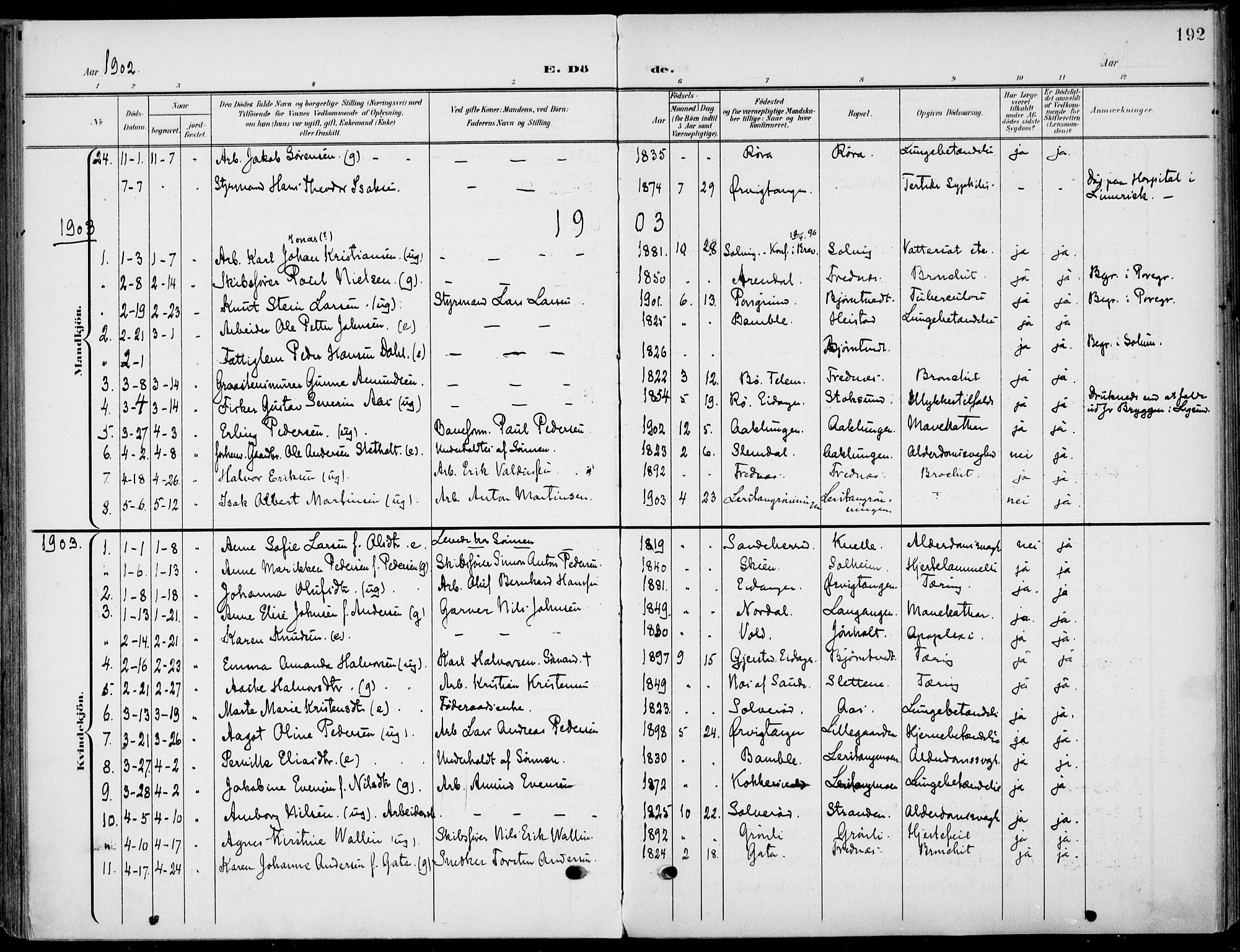 Eidanger kirkebøker, SAKO/A-261/F/Fa/L0013: Parish register (official) no. 13, 1900-1913, p. 192