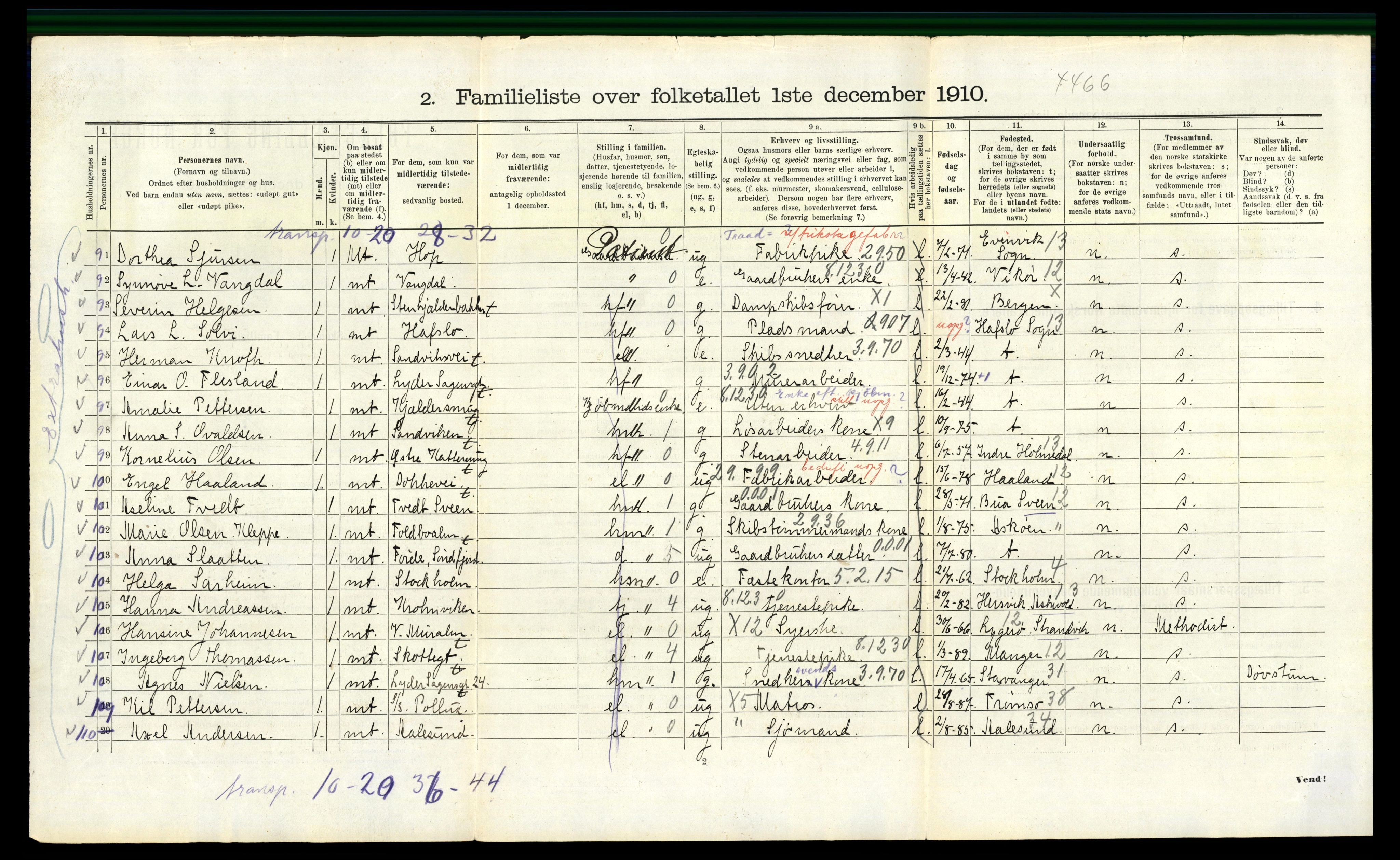 RA, 1910 census for Bergen, 1910, p. 20076