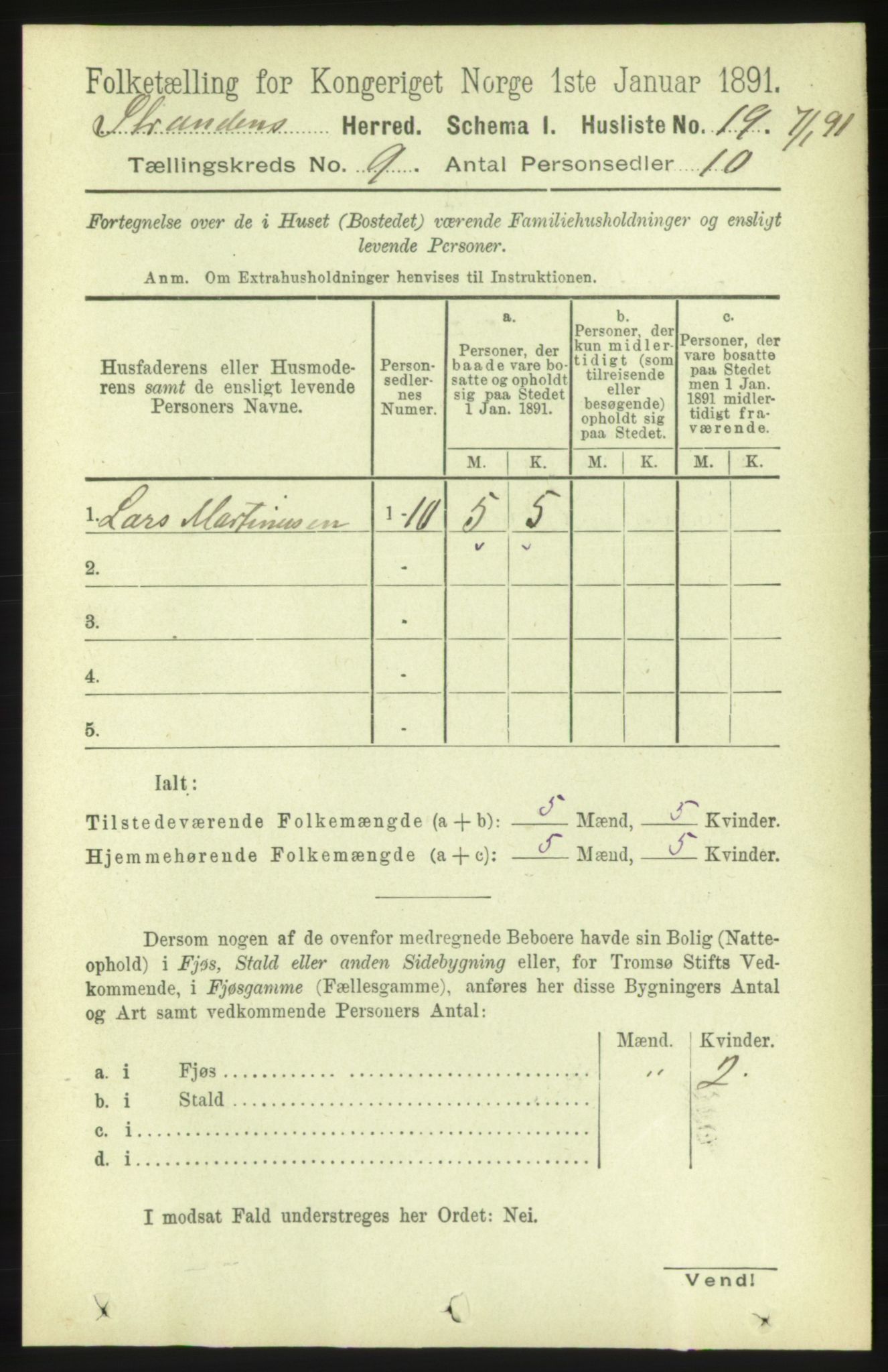 RA, 1891 census for 1525 Stranda, 1891, p. 2186