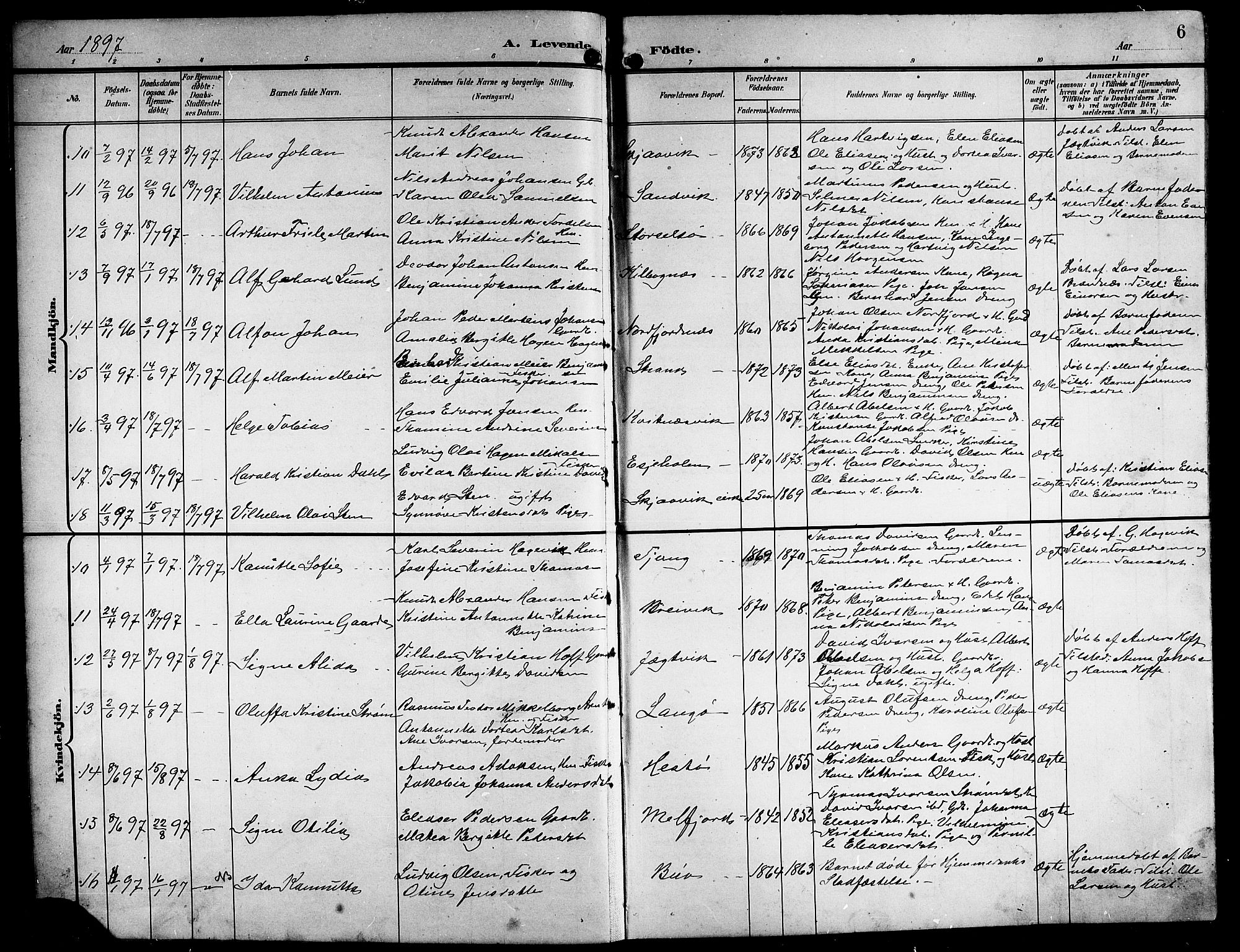 Ministerialprotokoller, klokkerbøker og fødselsregistre - Nordland, AV/SAT-A-1459/841/L0621: Parish register (copy) no. 841C05, 1897-1923, p. 6