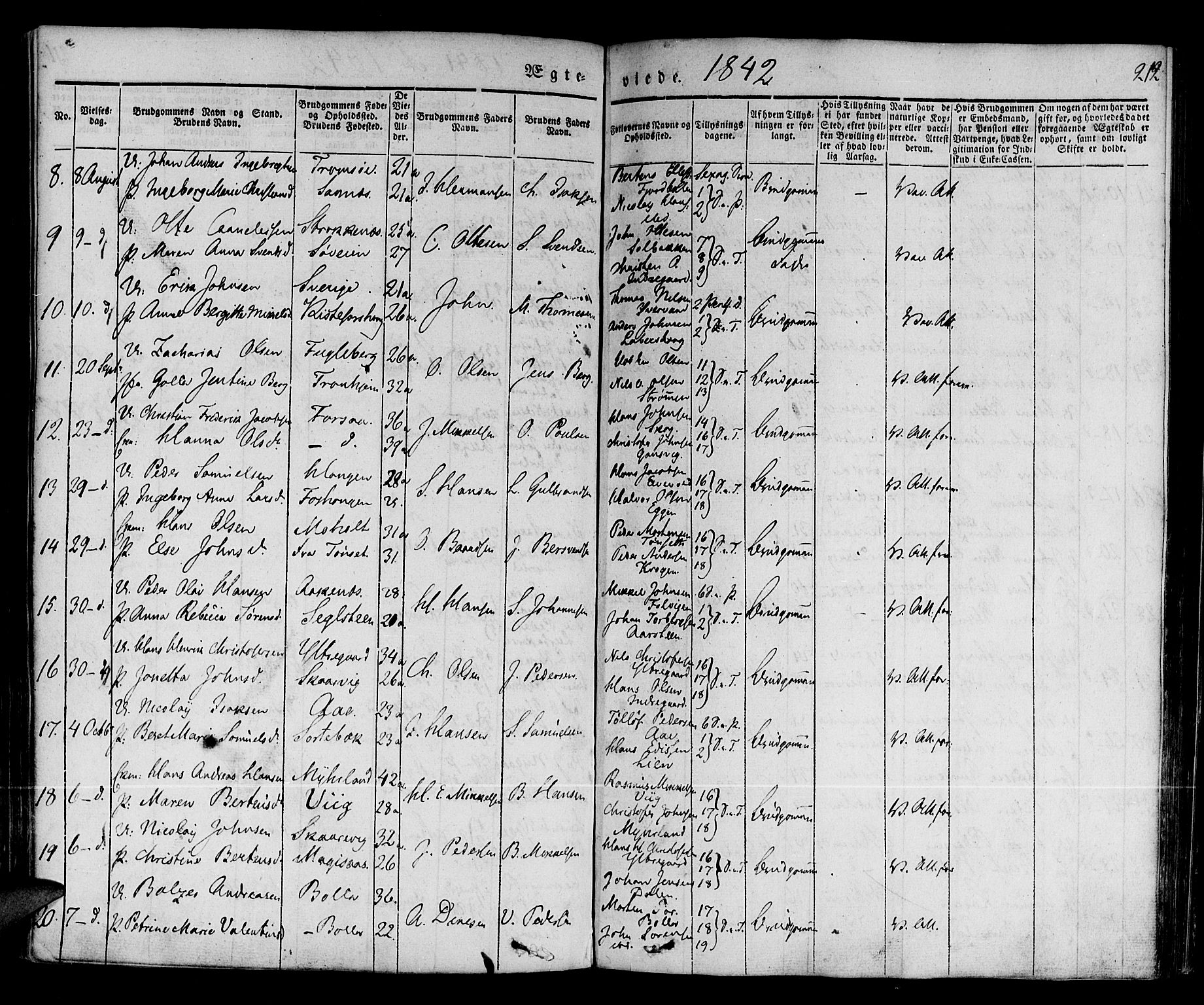 Ibestad sokneprestembete, SATØ/S-0077/H/Ha/Haa/L0006kirke: Parish register (official) no. 6, 1837-1850, p. 212