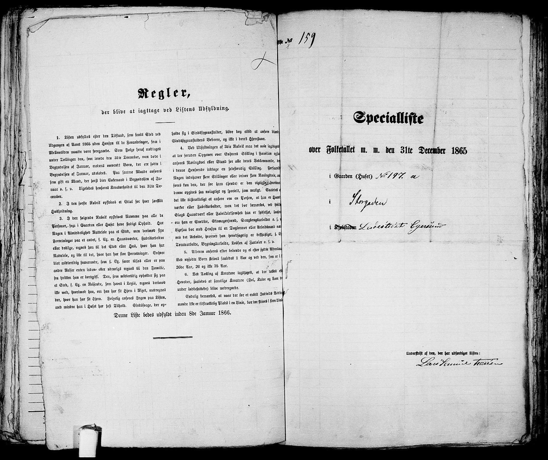 RA, 1865 census for Eigersund parish, Egersund town, 1865, p. 330