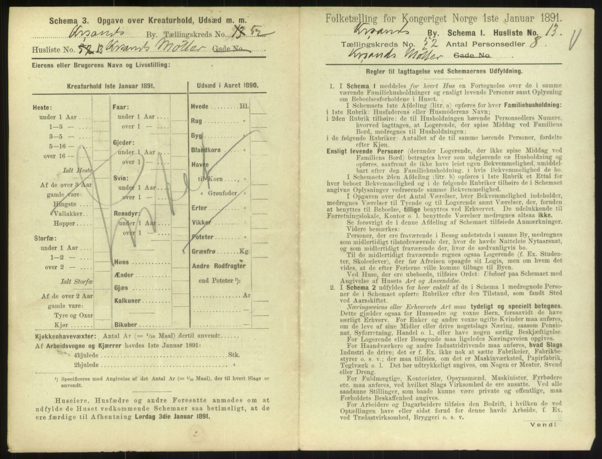 RA, 1891 census for 1001 Kristiansand, 1891, p. 2736