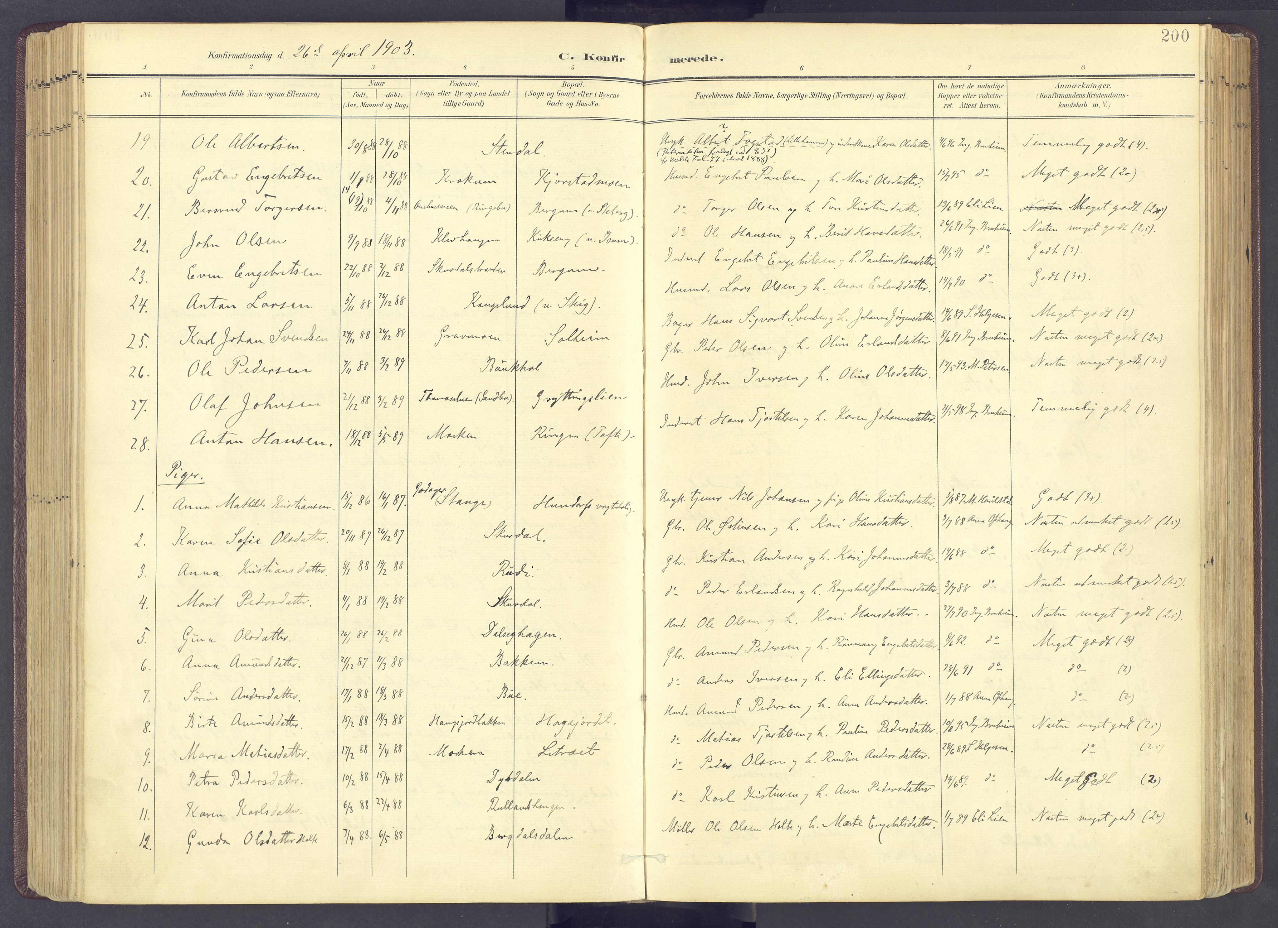 Sør-Fron prestekontor, SAH/PREST-010/H/Ha/Haa/L0004: Parish register (official) no. 4, 1898-1919, p. 200
