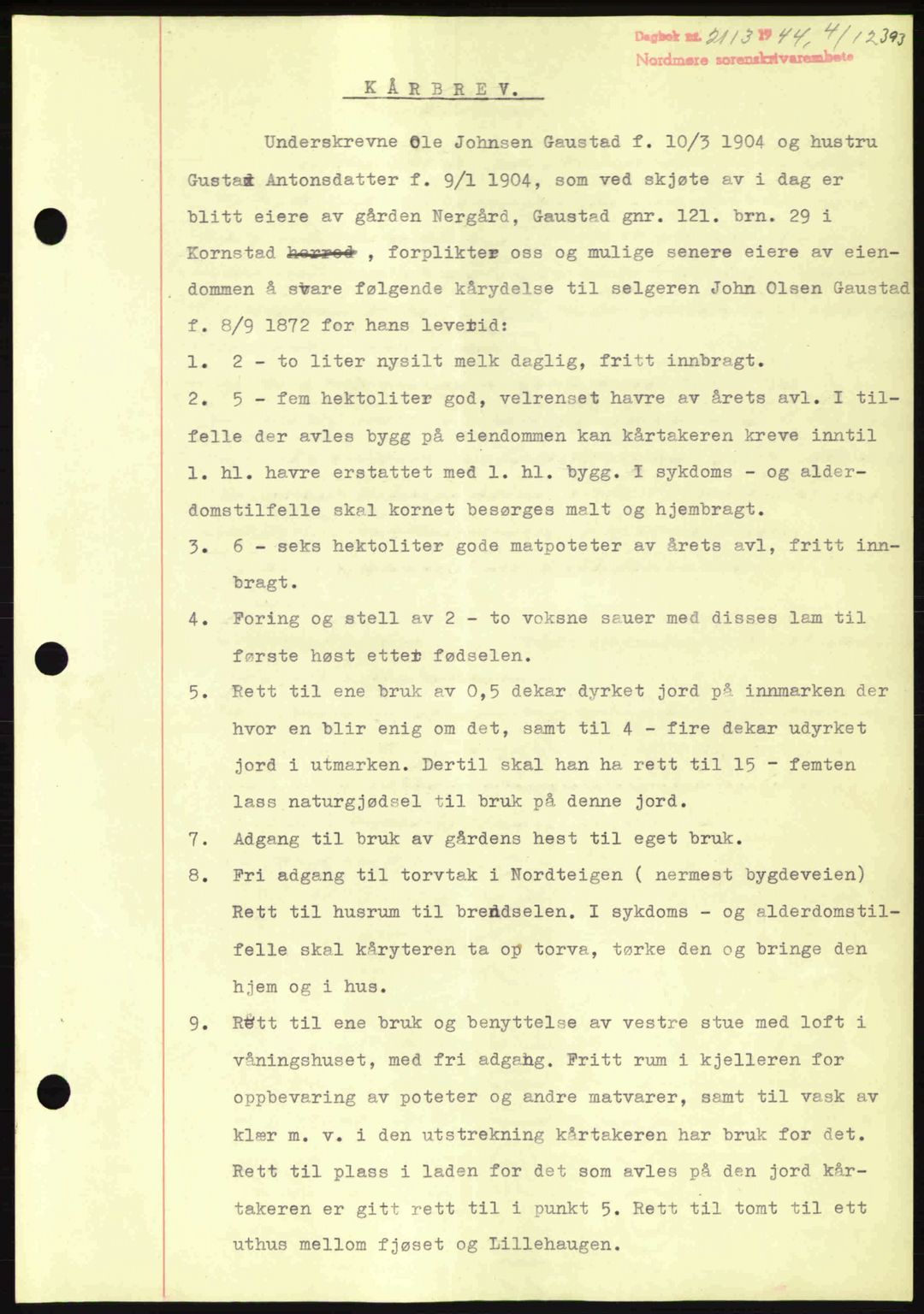 Nordmøre sorenskriveri, AV/SAT-A-4132/1/2/2Ca: Mortgage book no. B92, 1944-1945, Diary no: : 2113/1944