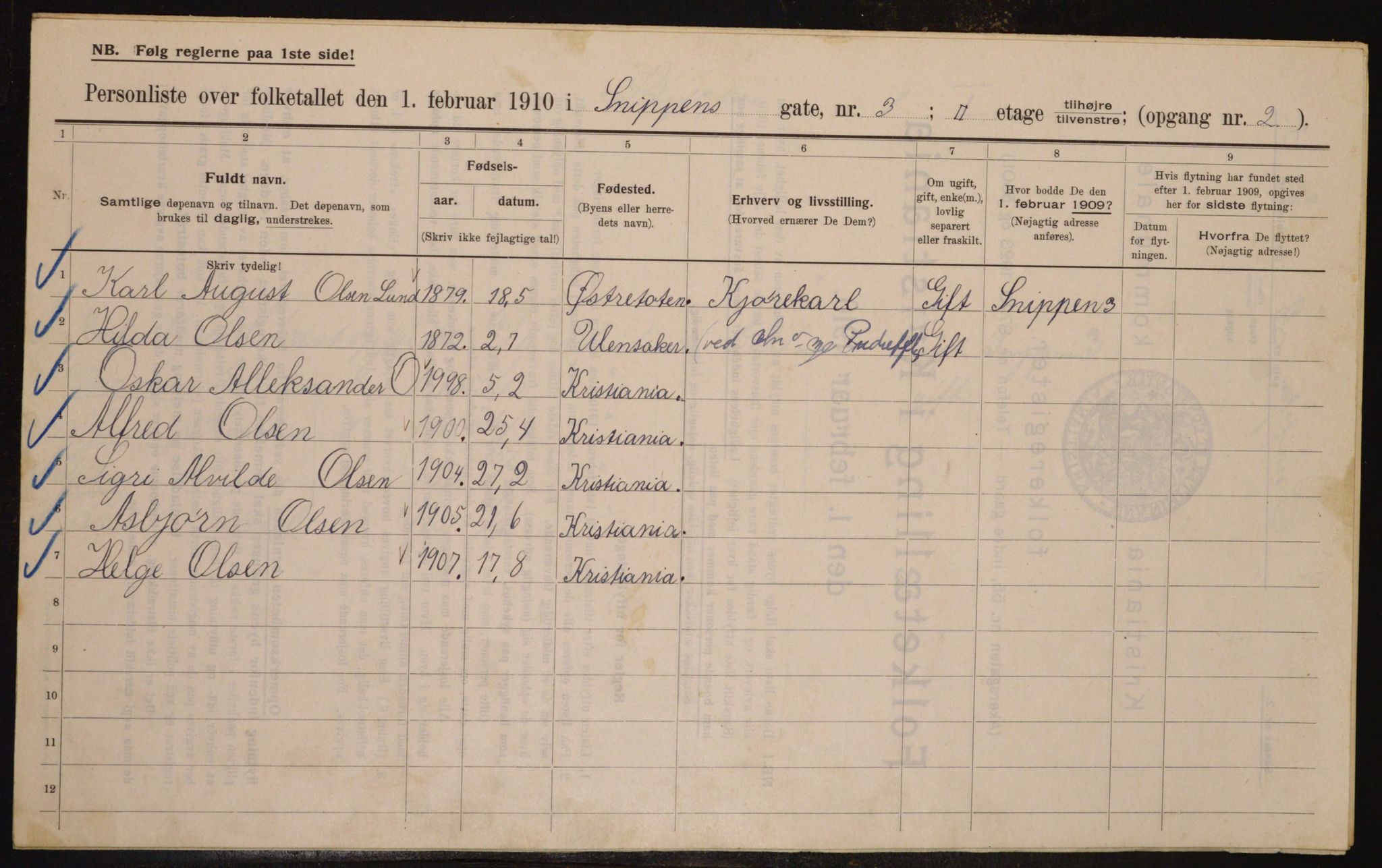 OBA, Municipal Census 1910 for Kristiania, 1910, p. 93411