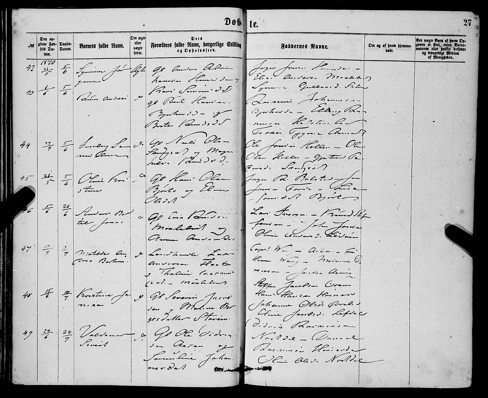 Eid sokneprestembete, AV/SAB-A-82301/H/Haa/Haaa/L0010: Parish register (official) no. A 10, 1867-1878, p. 27