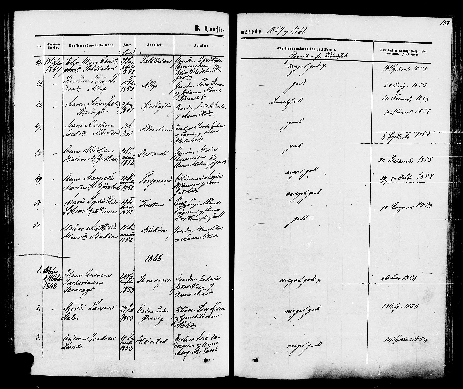 Eidanger kirkebøker, AV/SAKO-A-261/F/Fa/L0010: Parish register (official) no. 10, 1859-1874, p. 158