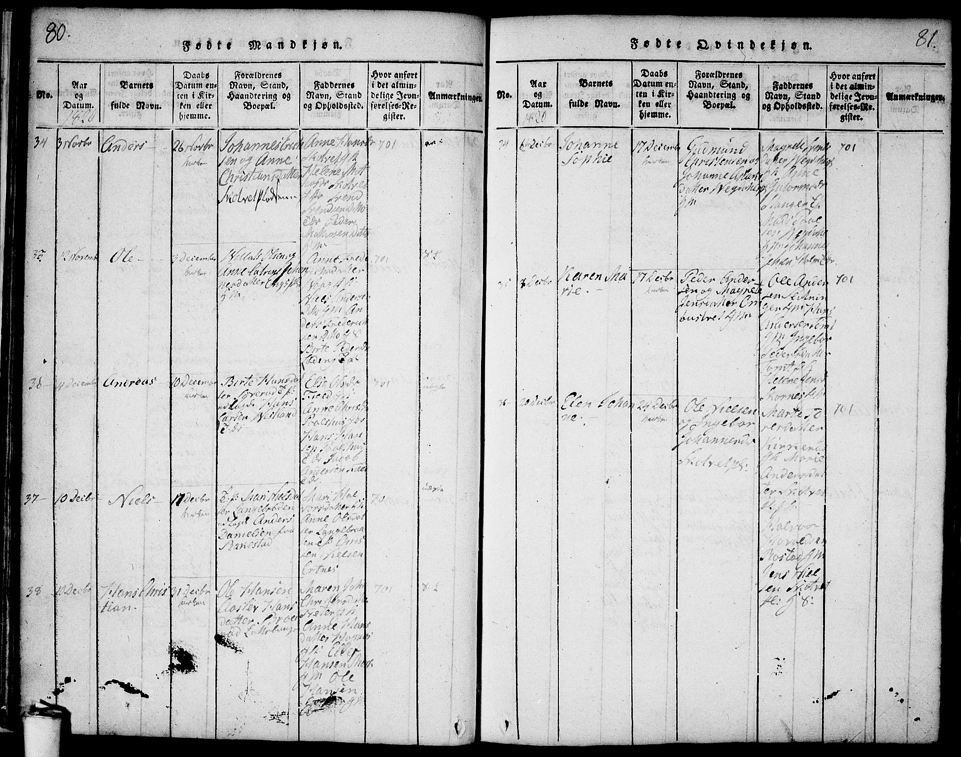 Våler prestekontor Kirkebøker, AV/SAO-A-11083/F/Fa/L0005: Parish register (official) no. I 5, 1815-1839, p. 80-81