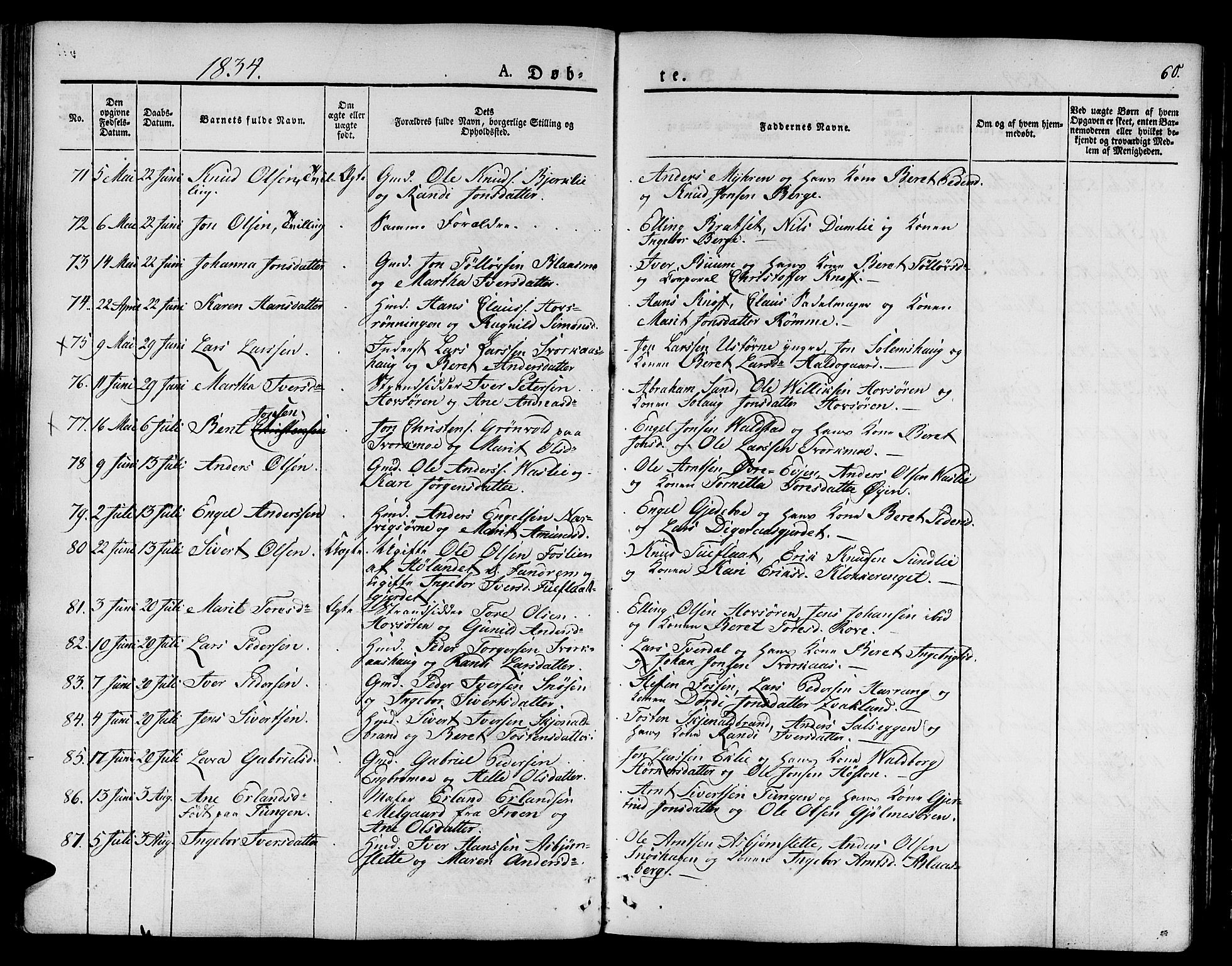 Ministerialprotokoller, klokkerbøker og fødselsregistre - Sør-Trøndelag, SAT/A-1456/668/L0804: Parish register (official) no. 668A04, 1826-1839, p. 60