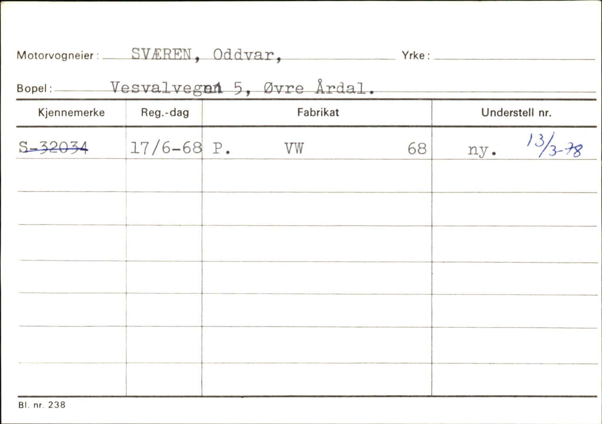 Statens vegvesen, Sogn og Fjordane vegkontor, AV/SAB-A-5301/4/F/L0146: Registerkort Årdal R-Å samt diverse kort, 1945-1975, p. 748