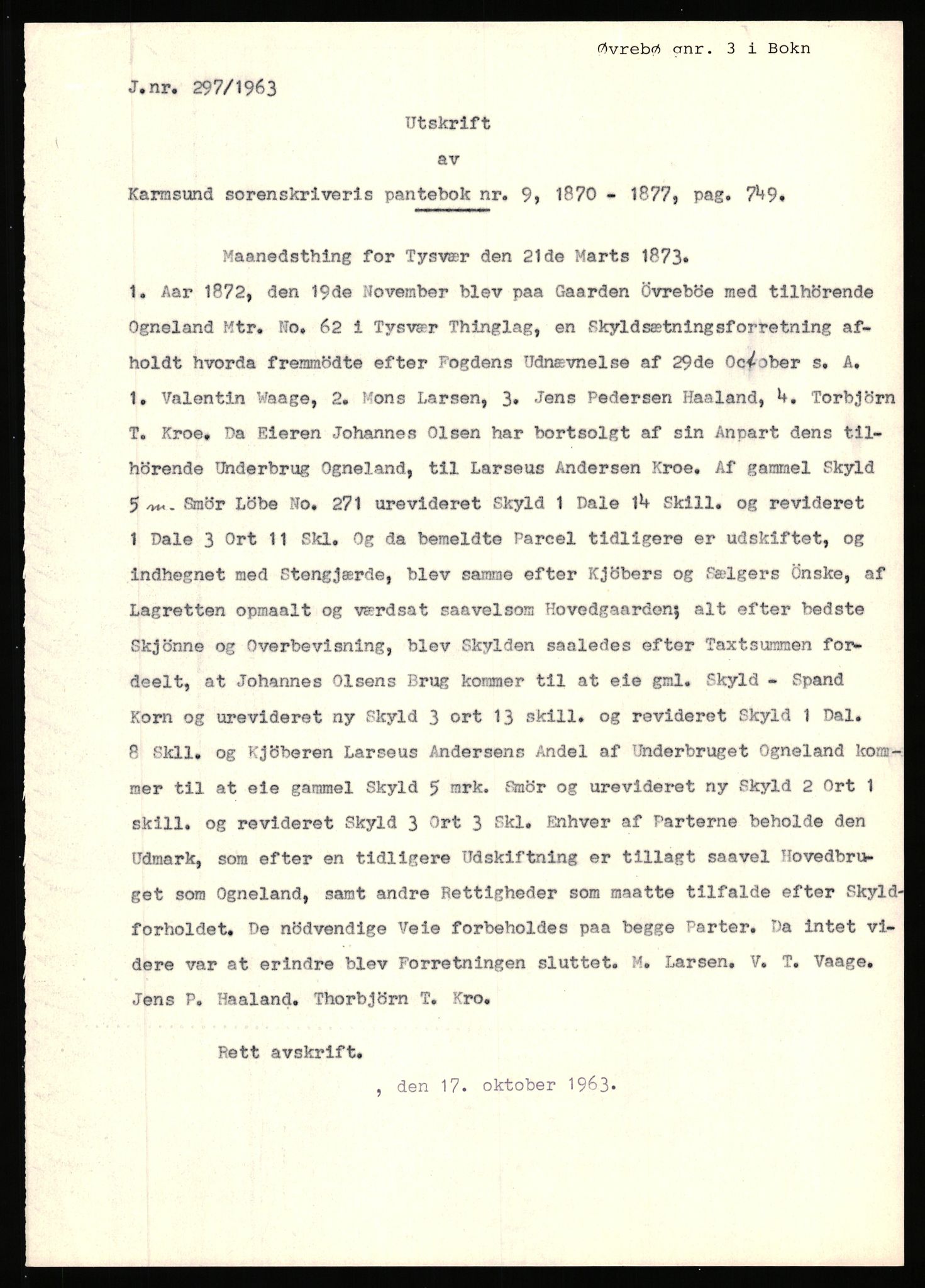 Statsarkivet i Stavanger, AV/SAST-A-101971/03/Y/Yj/L0099: Avskrifter sortert etter gårdsnavn: Østerhus - Åkre, 1750-1930, p. 294