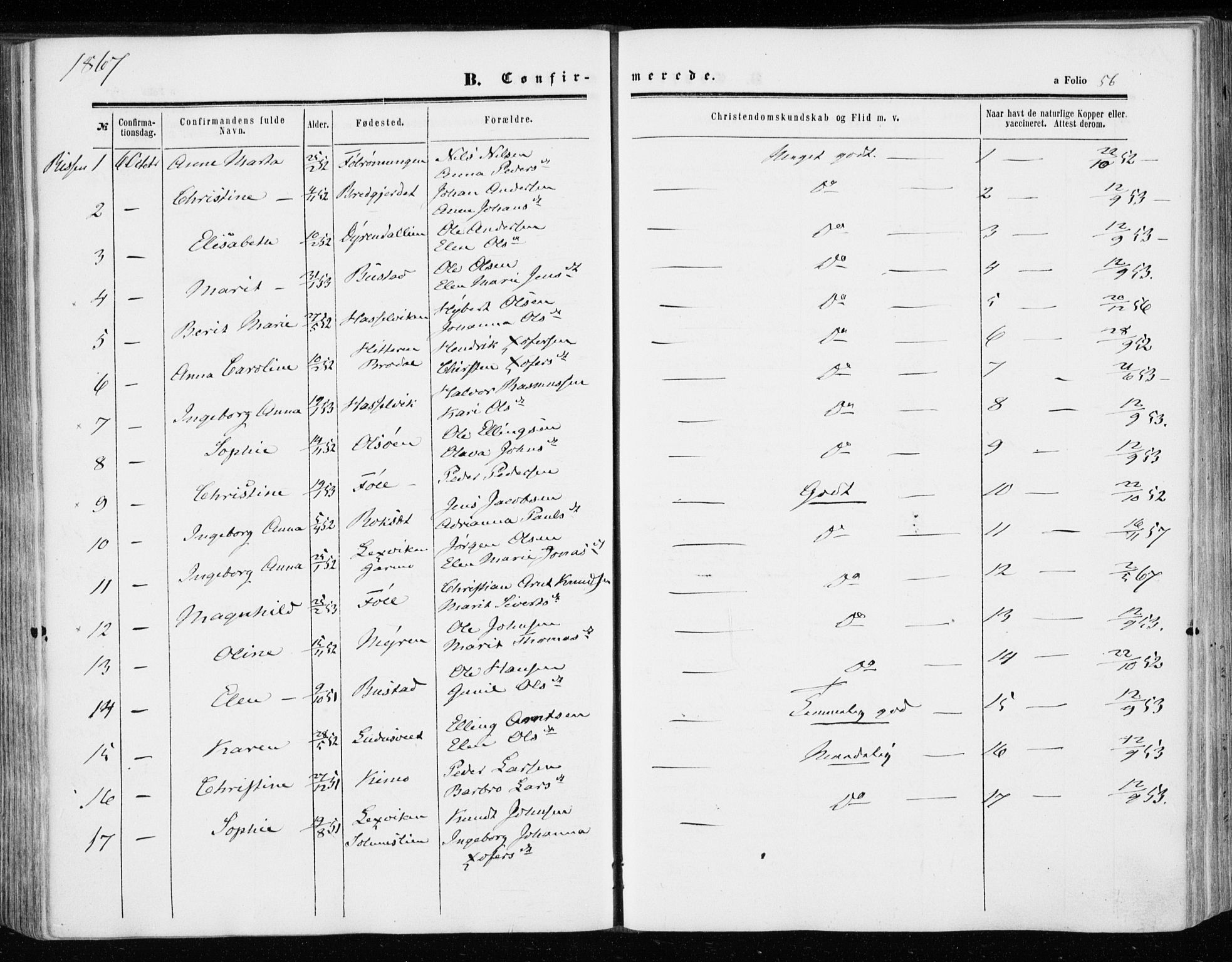 Ministerialprotokoller, klokkerbøker og fødselsregistre - Sør-Trøndelag, SAT/A-1456/646/L0612: Parish register (official) no. 646A10, 1858-1869, p. 56