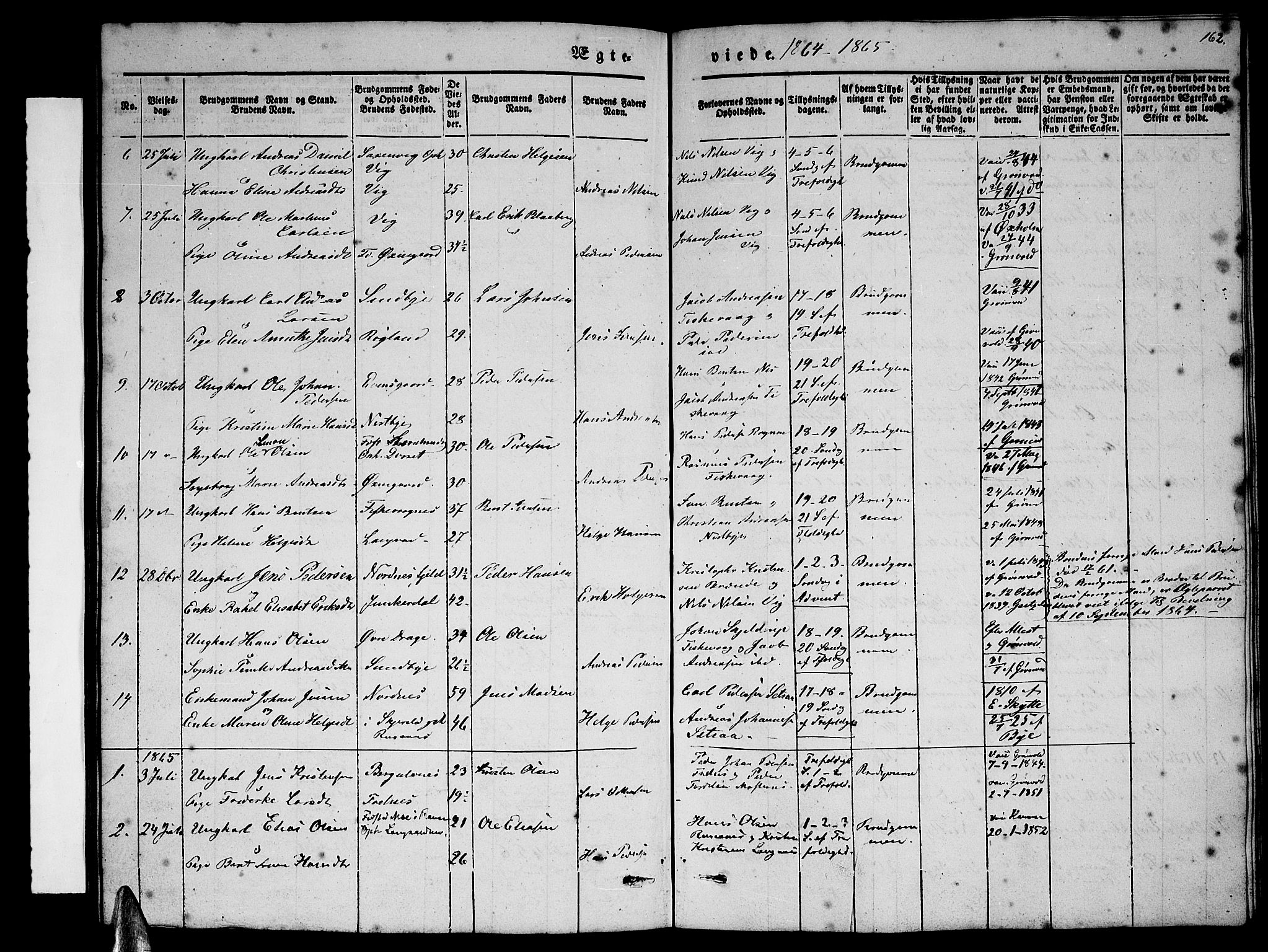Ministerialprotokoller, klokkerbøker og fødselsregistre - Nordland, SAT/A-1459/847/L0678: Parish register (copy) no. 847C06, 1854-1870, p. 162