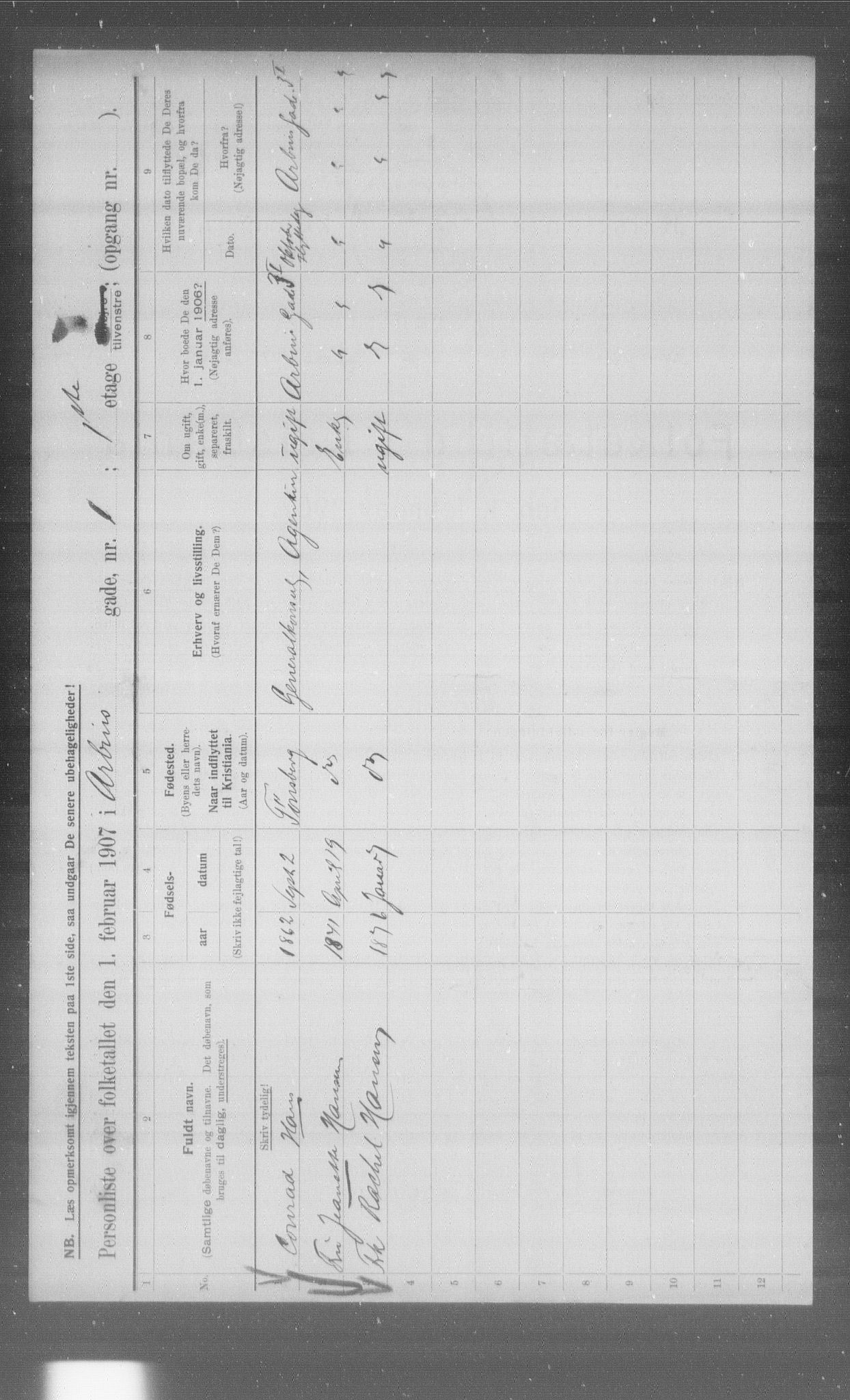 OBA, Municipal Census 1907 for Kristiania, 1907, p. 836