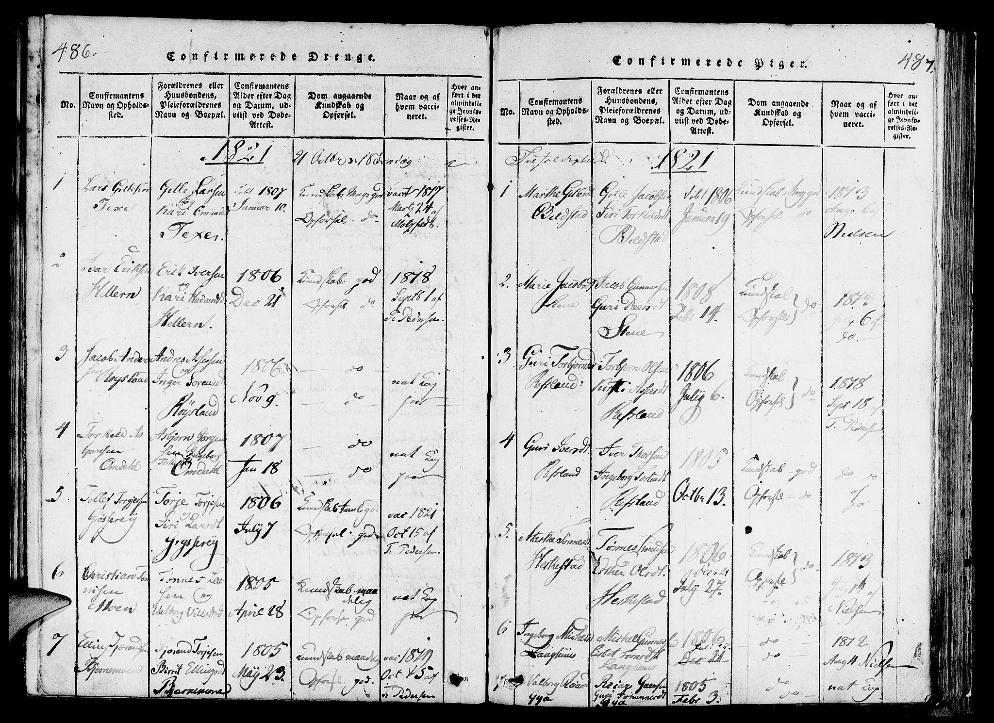 Lund sokneprestkontor, SAST/A-101809/S06/L0006: Parish register (official) no. A 6, 1816-1839, p. 486-487