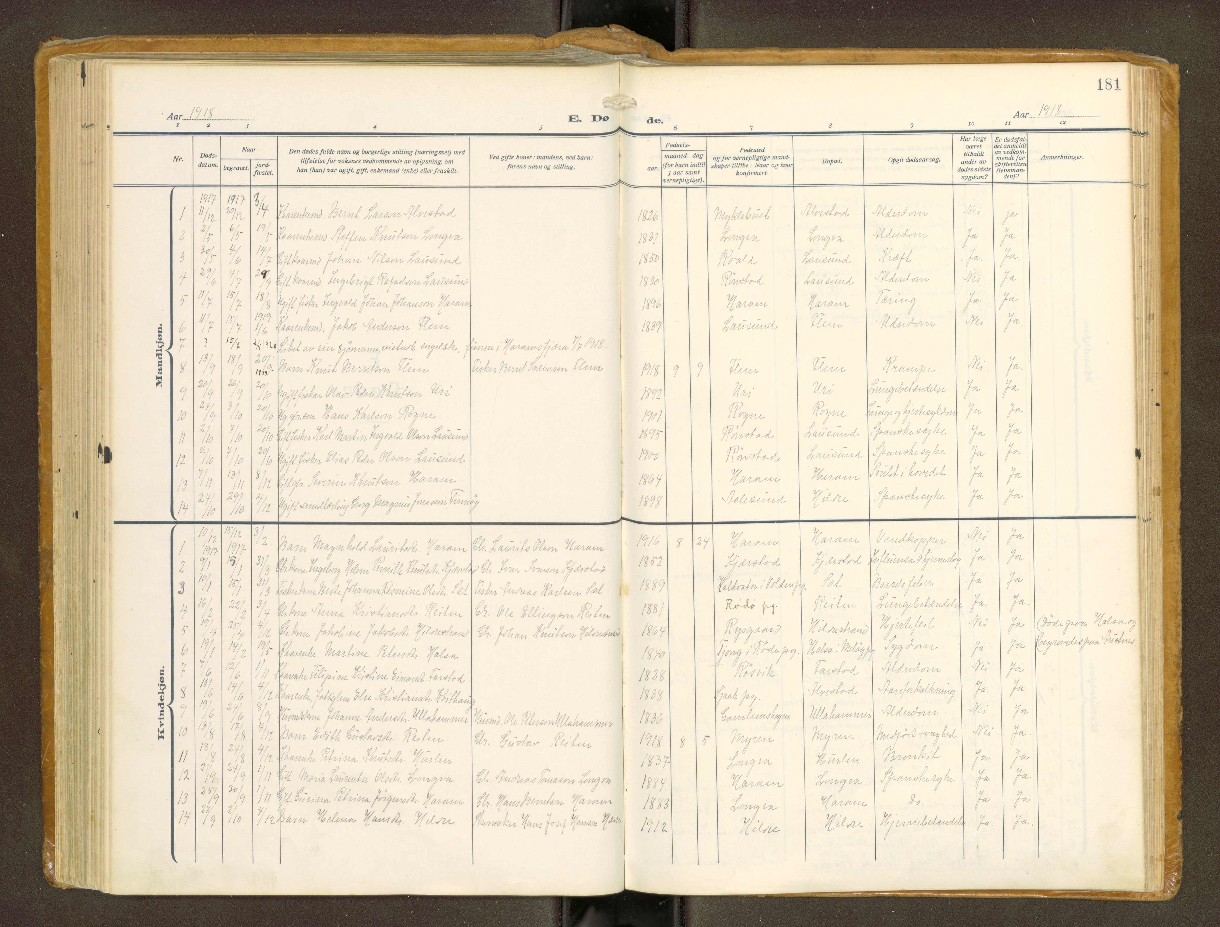 Ministerialprotokoller, klokkerbøker og fødselsregistre - Møre og Romsdal, SAT/A-1454/536/L0518: Parish register (official) no. 536A--, 1914-1931, p. 181