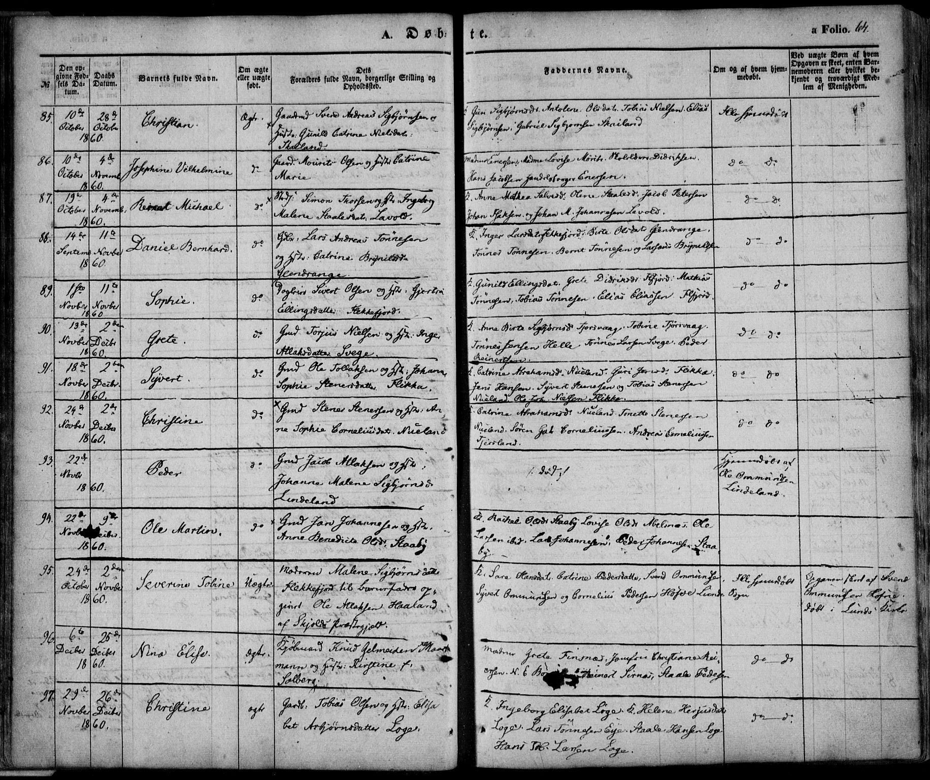 Flekkefjord sokneprestkontor, AV/SAK-1111-0012/F/Fa/Fac/L0005: Parish register (official) no. A 5, 1849-1875, p. 64