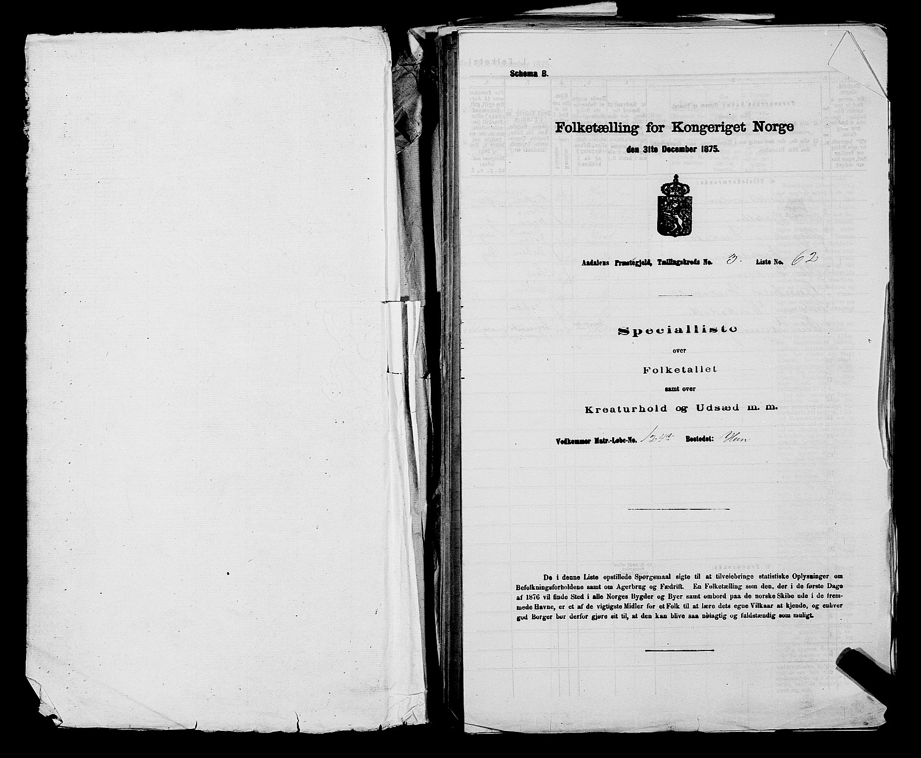 SAKO, 1875 census for 0614P Ådal, 1875, p. 452