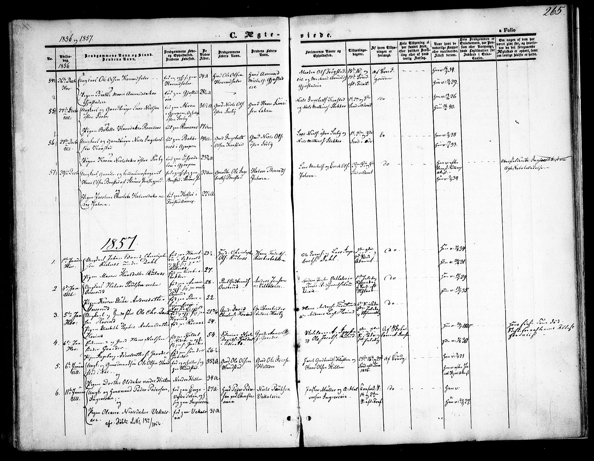 Ullensaker prestekontor Kirkebøker, SAO/A-10236a/F/Fa/L0015.a: Parish register (official) no. I 15A, 1851-1862, p. 265