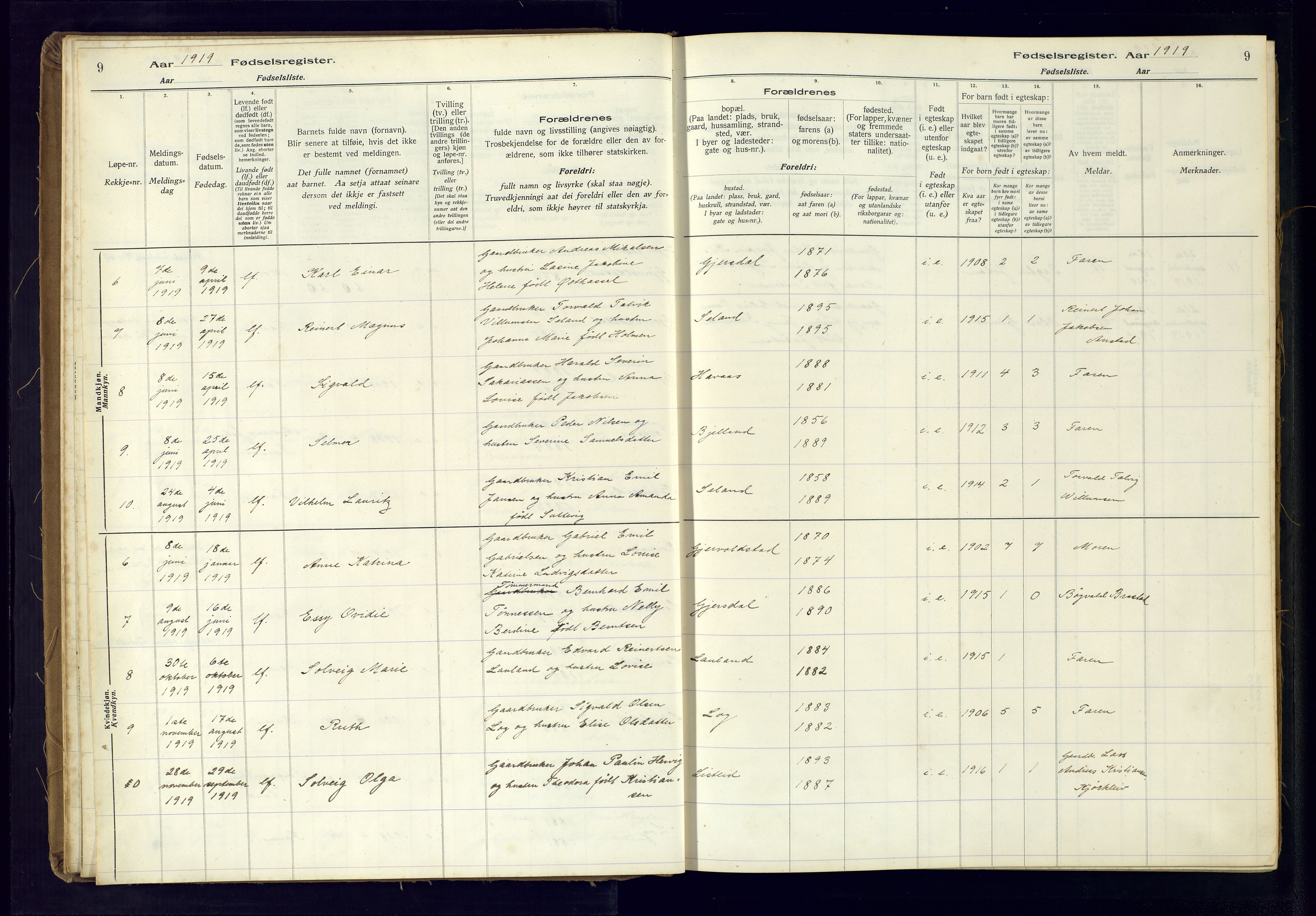 Herad sokneprestkontor, SAK/1111-0018/J/Ja/L0001: Birth register no. A-VI-12, 1916-1981, p. 9