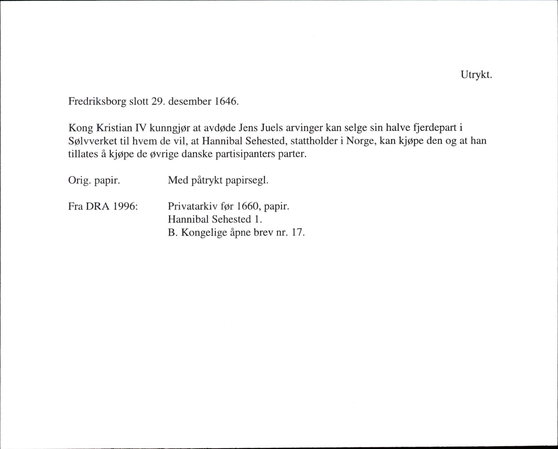 Riksarkivets diplomsamling, AV/RA-EA-5965/F35/F35g/L0001: Seddelregistratur: Fra DRA 1996, p. 21