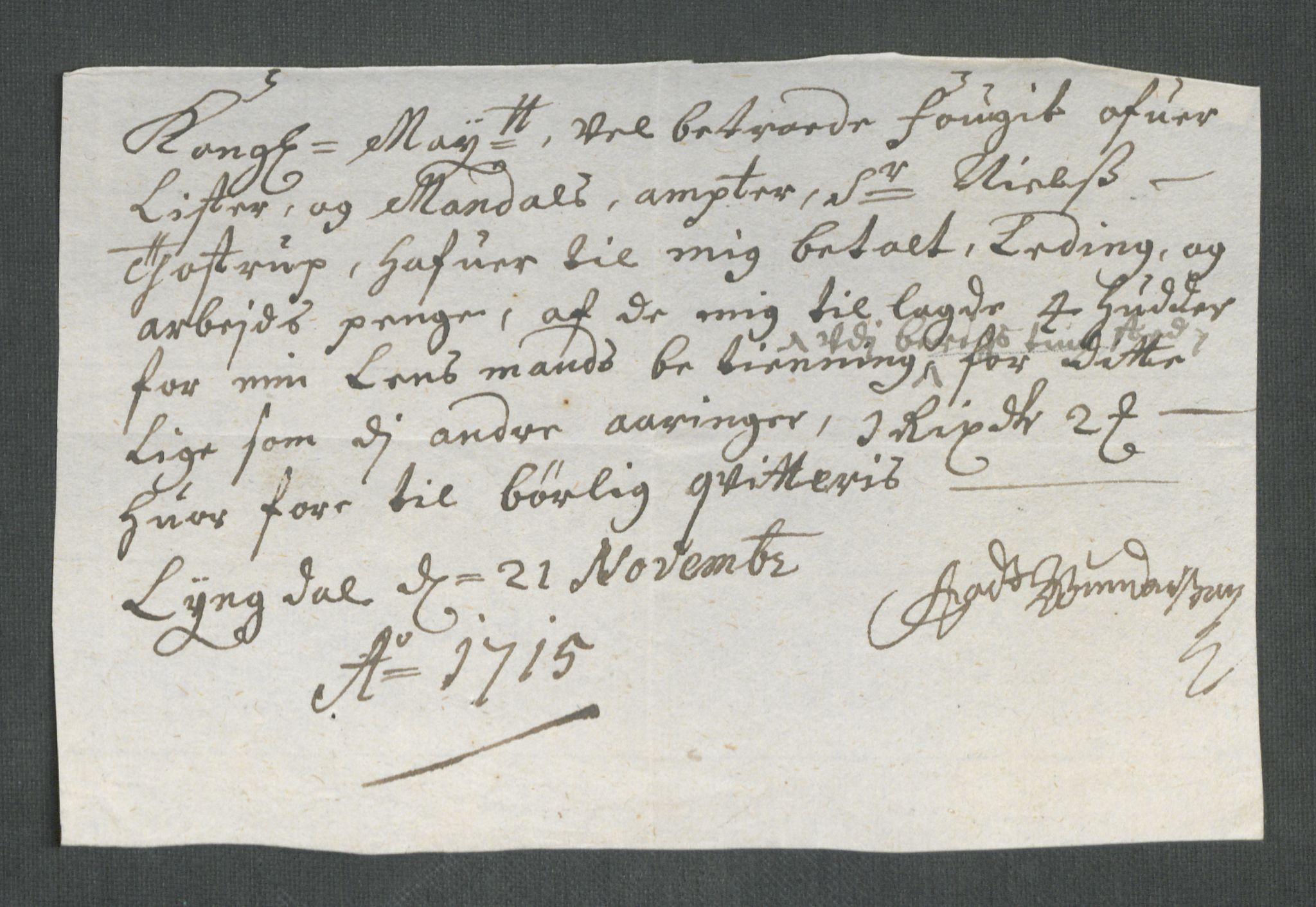 Rentekammeret inntil 1814, Reviderte regnskaper, Fogderegnskap, RA/EA-4092/R43/L2559: Fogderegnskap Lista og Mandal, 1715, p. 213