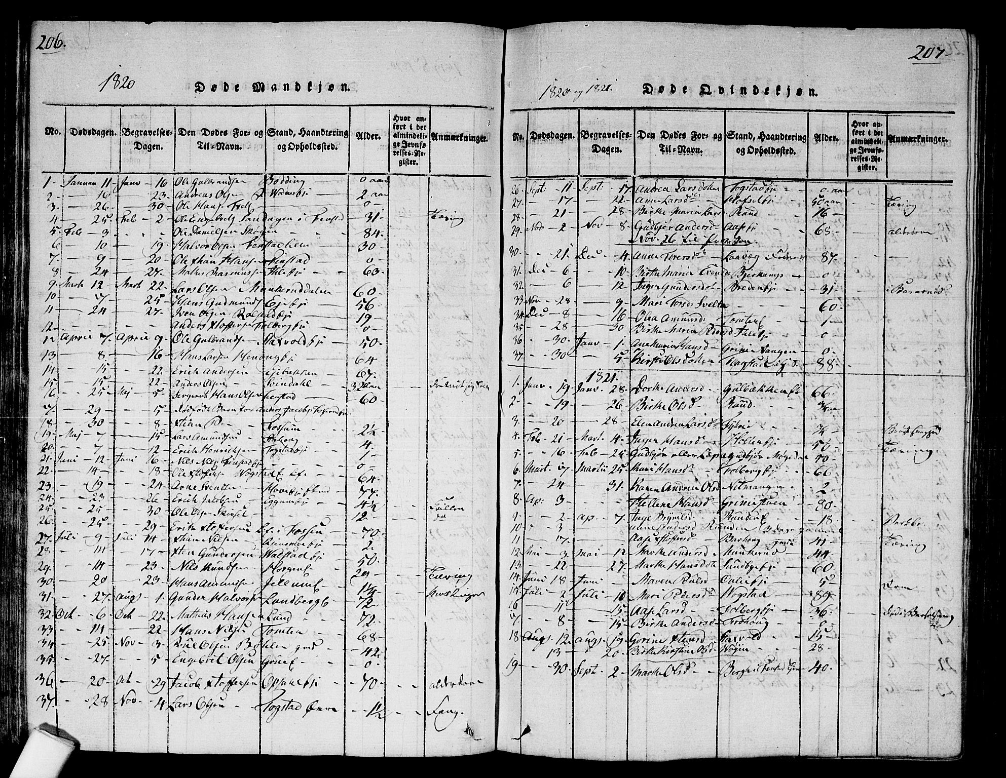 Nes prestekontor Kirkebøker, SAO/A-10410/G/Ga/L0001: Parish register (copy) no. I 1, 1815-1835, p. 206-207
