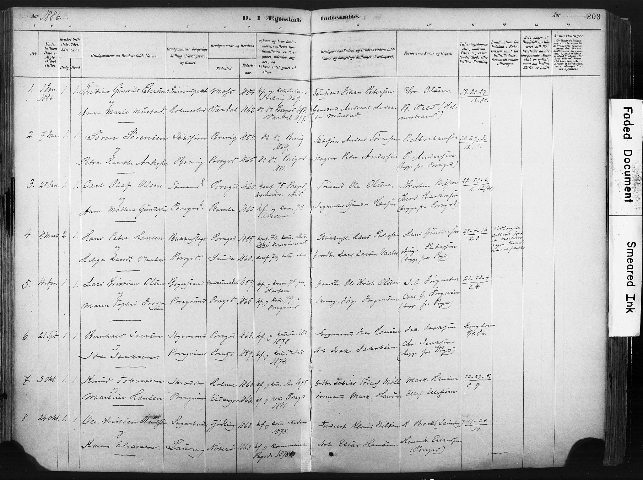 Porsgrunn kirkebøker , SAKO/A-104/F/Fa/L0008: Parish register (official) no. 8, 1878-1895, p. 303