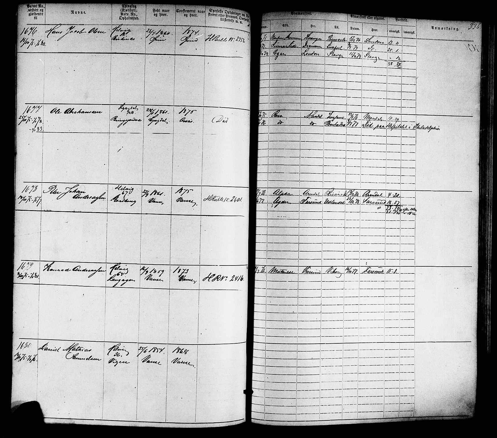 Farsund mønstringskrets, SAK/2031-0017/F/Fa/L0005: Annotasjonsrulle nr 1-1910 med register, Z-2, 1869-1877, p. 366