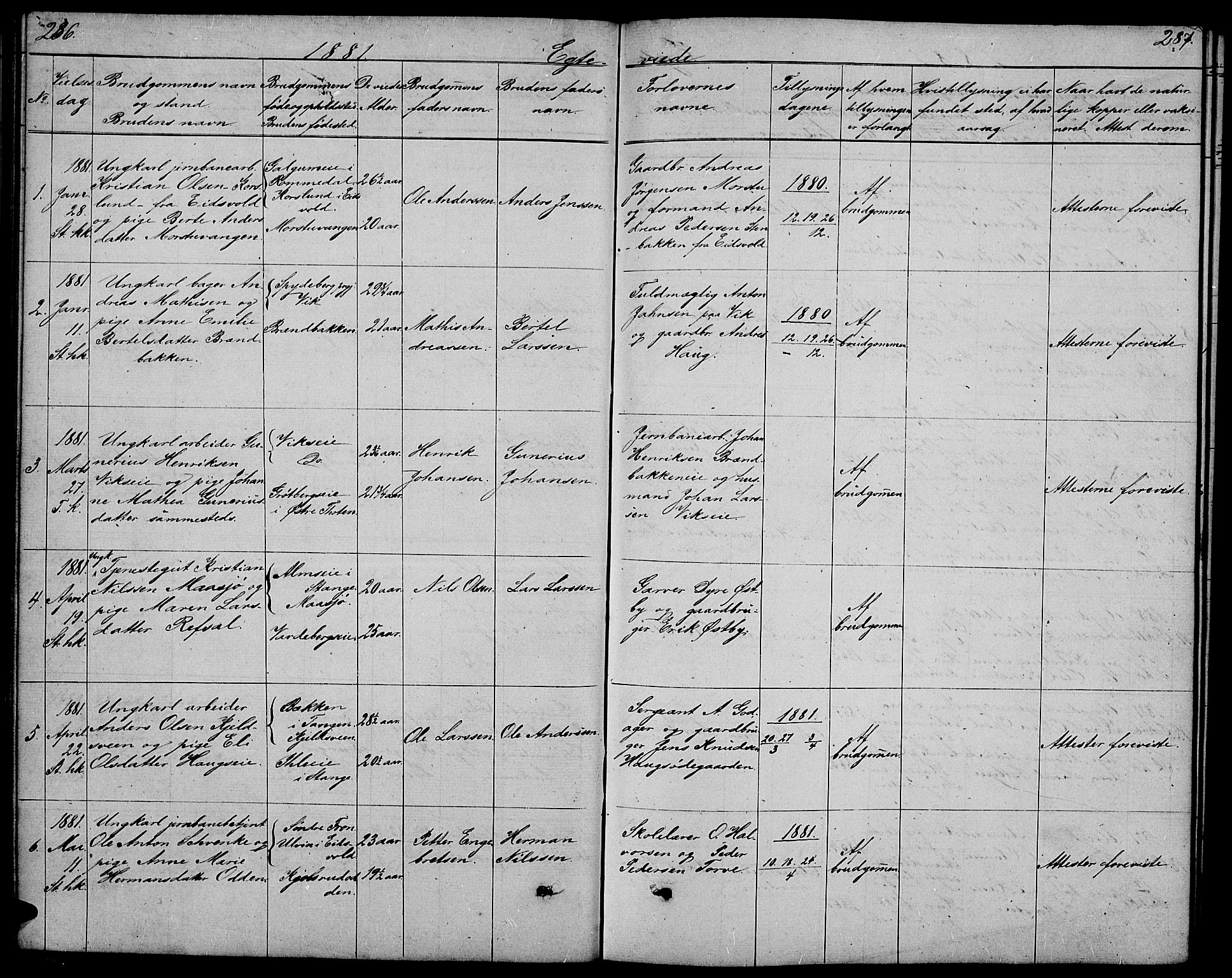 Stange prestekontor, SAH/PREST-002/L/L0005: Parish register (copy) no. 5, 1861-1881, p. 286-287