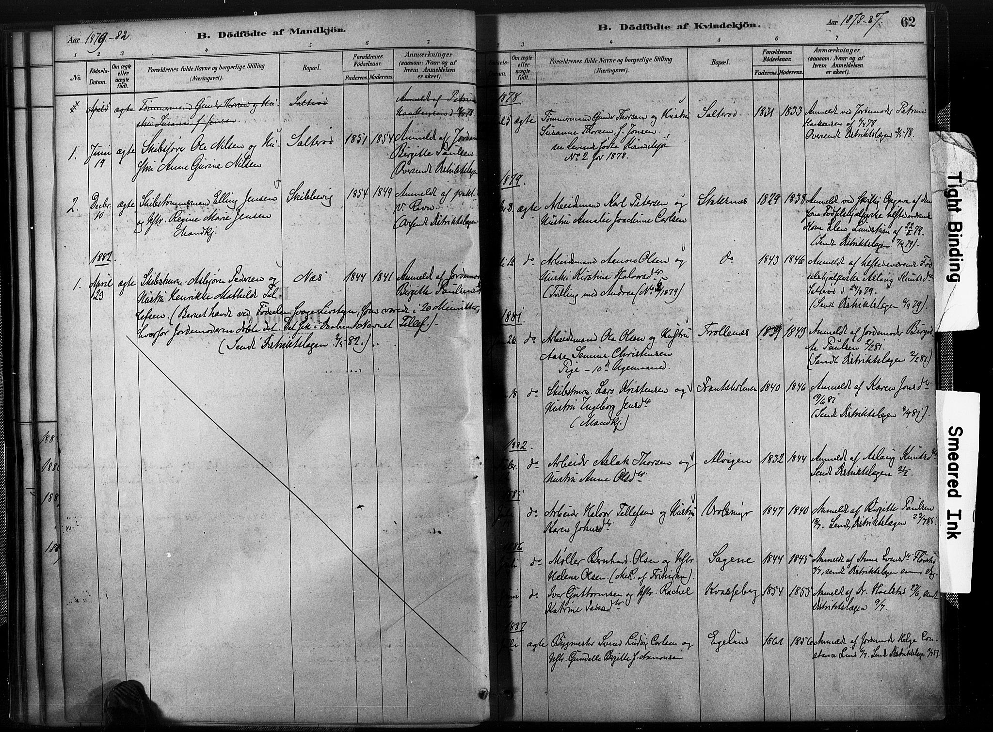 Austre Moland sokneprestkontor, SAK/1111-0001/F/Fa/Fab/L0001: Parish register (official) no. A 1, 1878-1898, p. 62