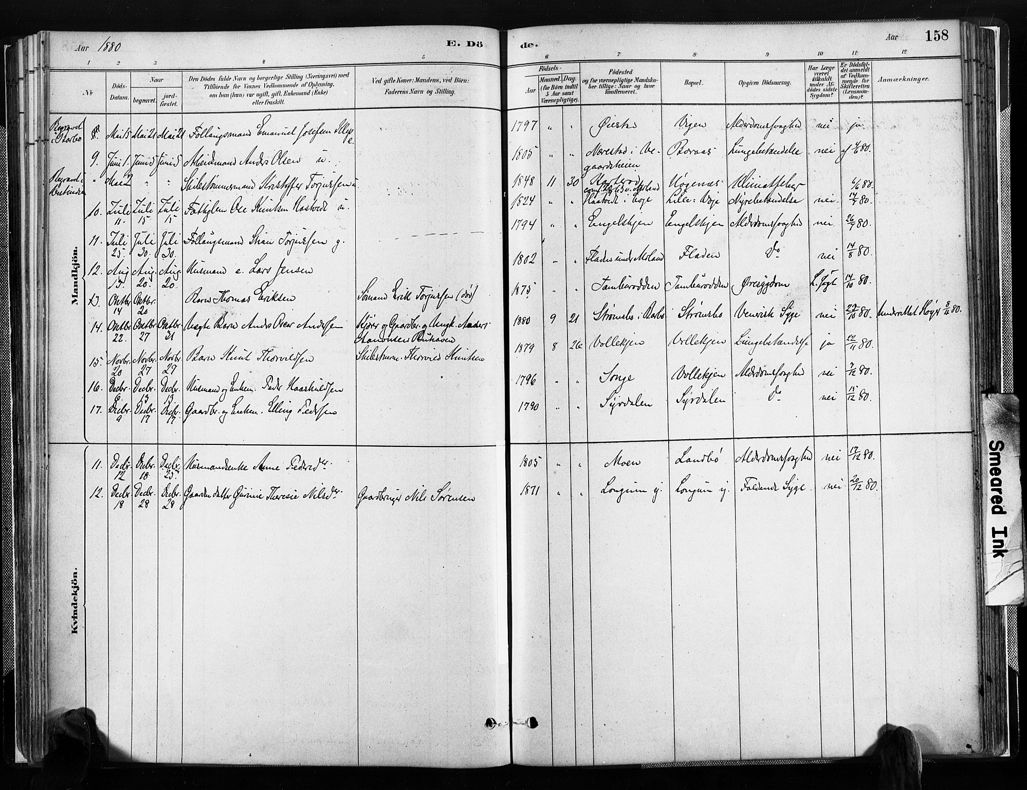 Austre Moland sokneprestkontor, SAK/1111-0001/F/Fa/Faa/L0010: Parish register (official) no. A 10, 1880-1904, p. 158