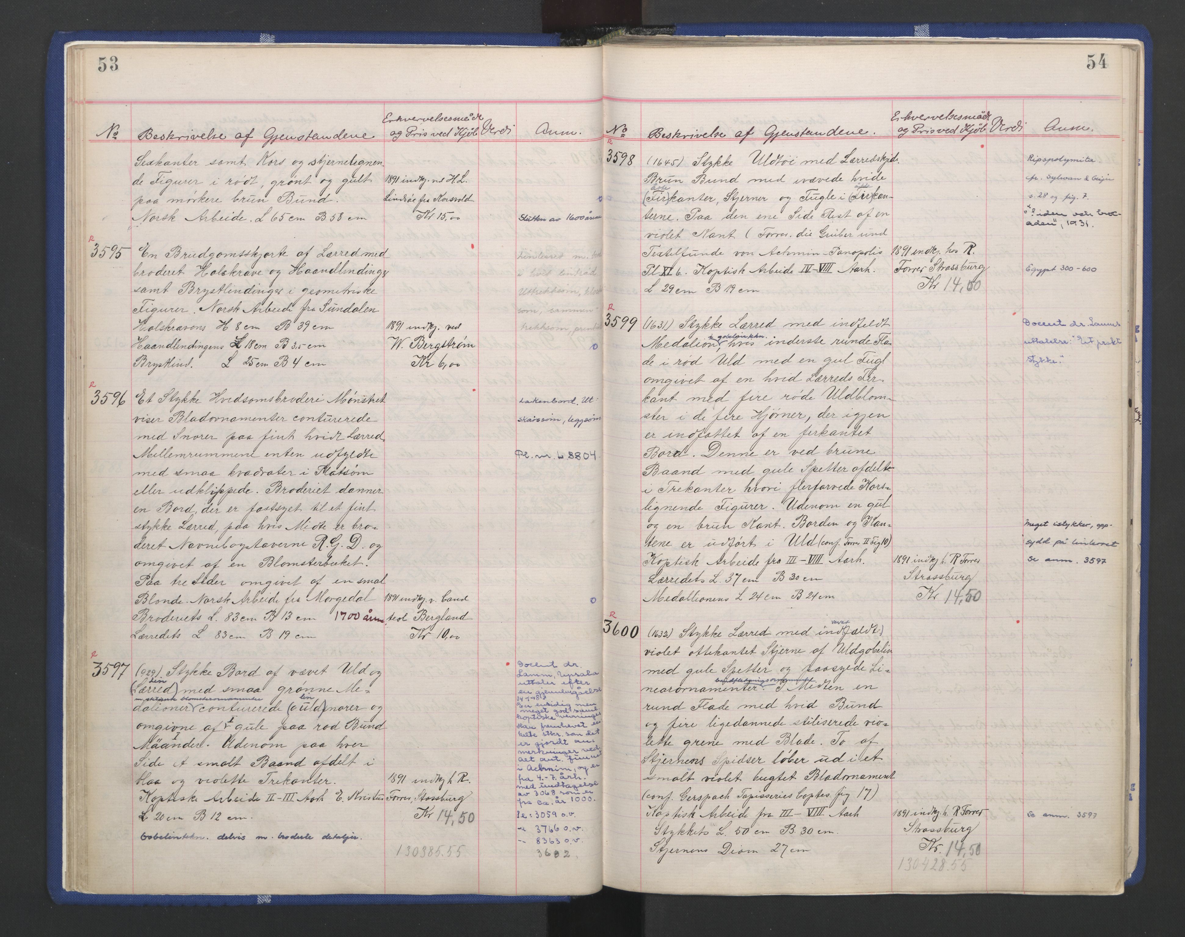 Kunstindustrimuseet i Oslo, NMFK/KIM-1001/A/Ae/L0003: Protokoll 3391-4609. Kunstindustrimuseets samlinger, 1889-1894, p. 31