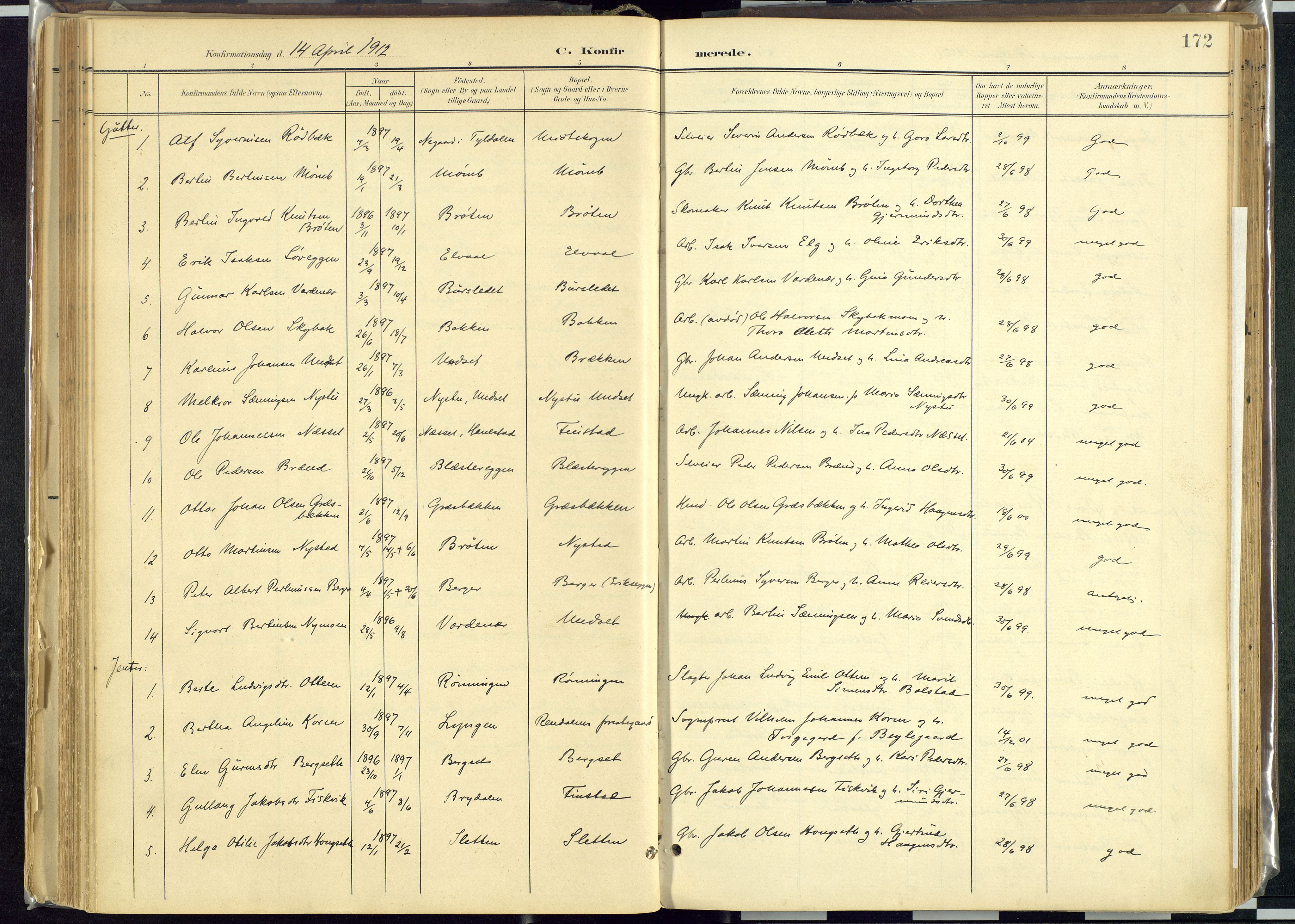 Rendalen prestekontor, SAH/PREST-054/H/Ha/Haa/L0012: Parish register (official) no. 12, 1901-1928, p. 172