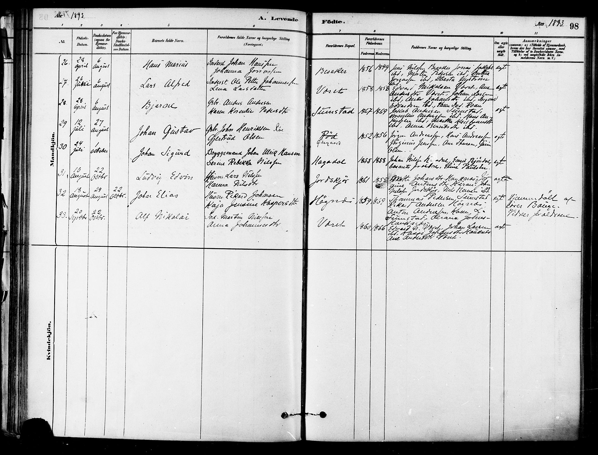 Ministerialprotokoller, klokkerbøker og fødselsregistre - Sør-Trøndelag, AV/SAT-A-1456/657/L0707: Parish register (official) no. 657A08, 1879-1893, p. 98