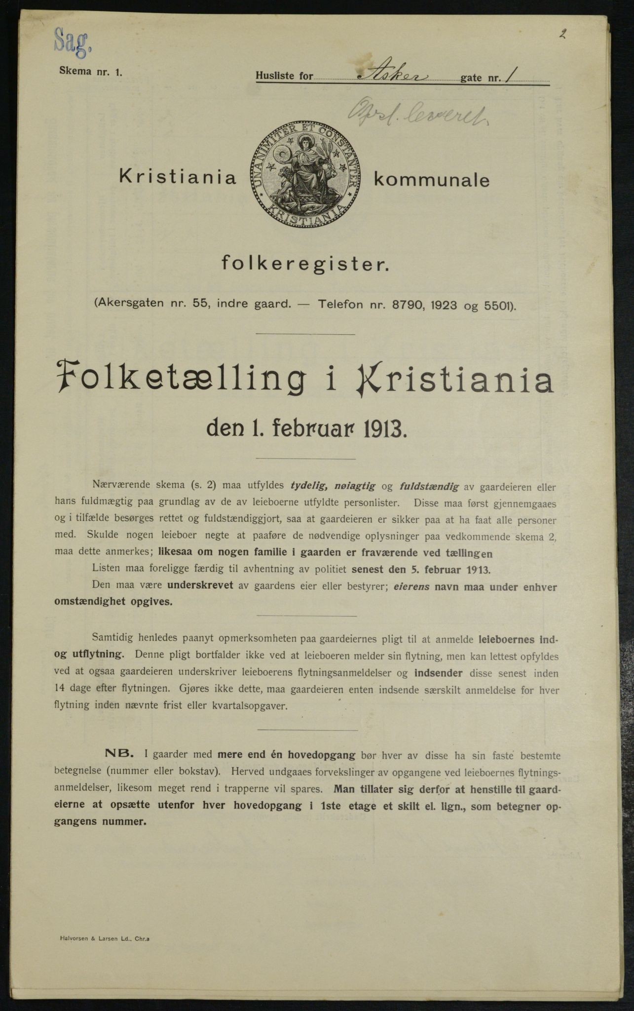 OBA, Municipal Census 1913 for Kristiania, 1913, p. 2408