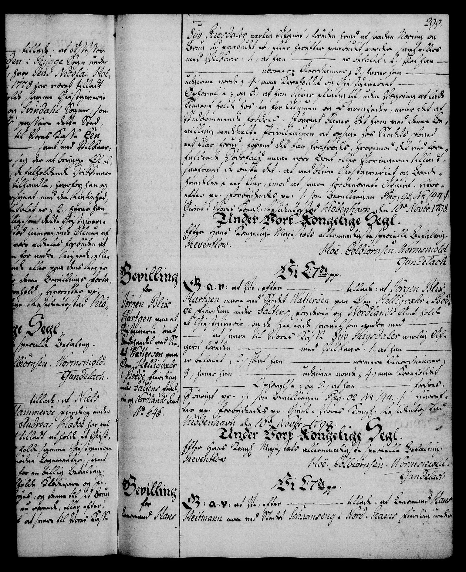 Rentekammeret, Kammerkanselliet, AV/RA-EA-3111/G/Gg/Gga/L0016: Norsk ekspedisjonsprotokoll med register (merket RK 53.16), 1794-1800, p. 299