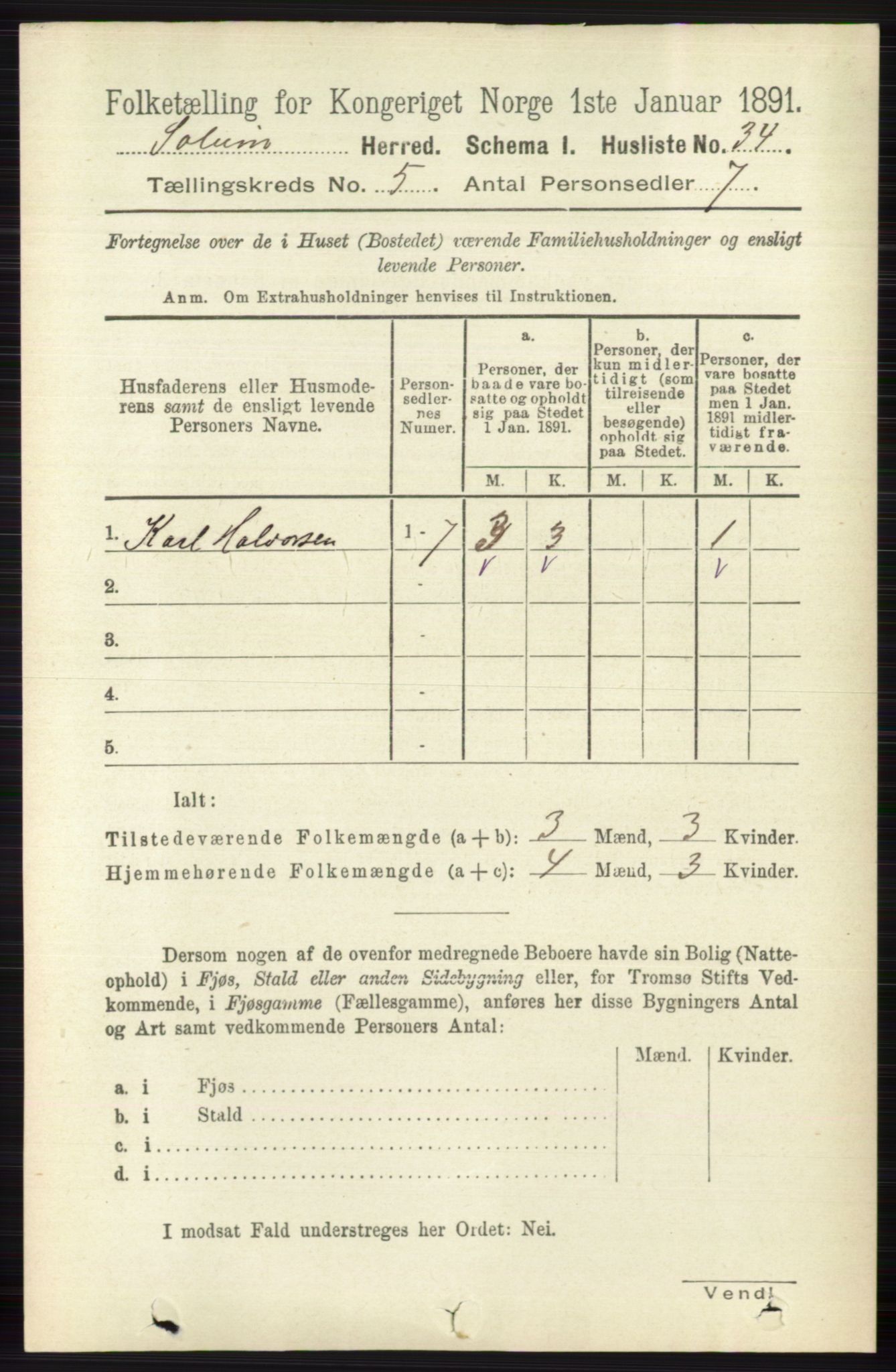 RA, 1891 census for 0818 Solum, 1891, p. 831