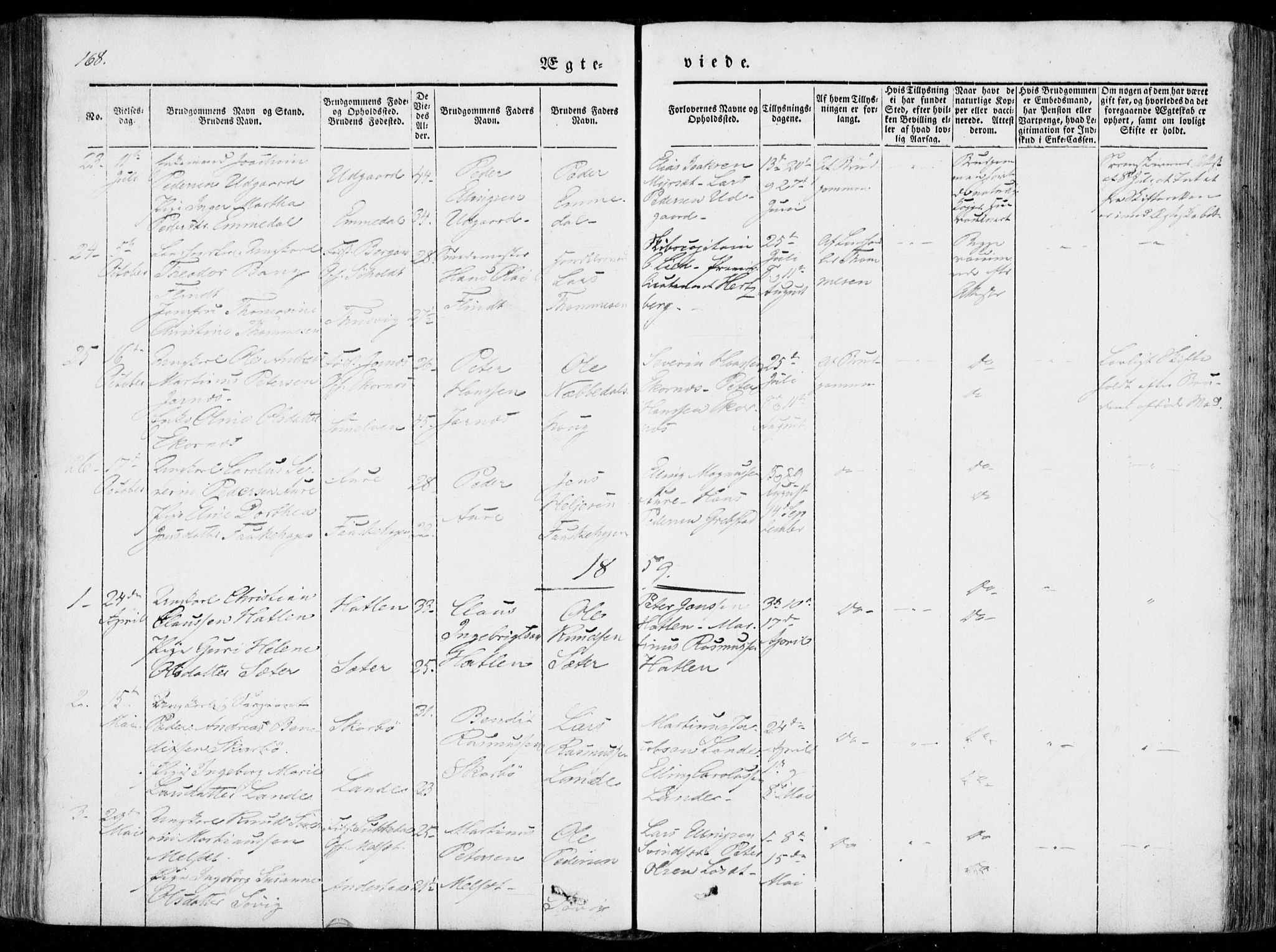 Ministerialprotokoller, klokkerbøker og fødselsregistre - Møre og Romsdal, SAT/A-1454/522/L0313: Parish register (official) no. 522A08, 1852-1862, p. 168