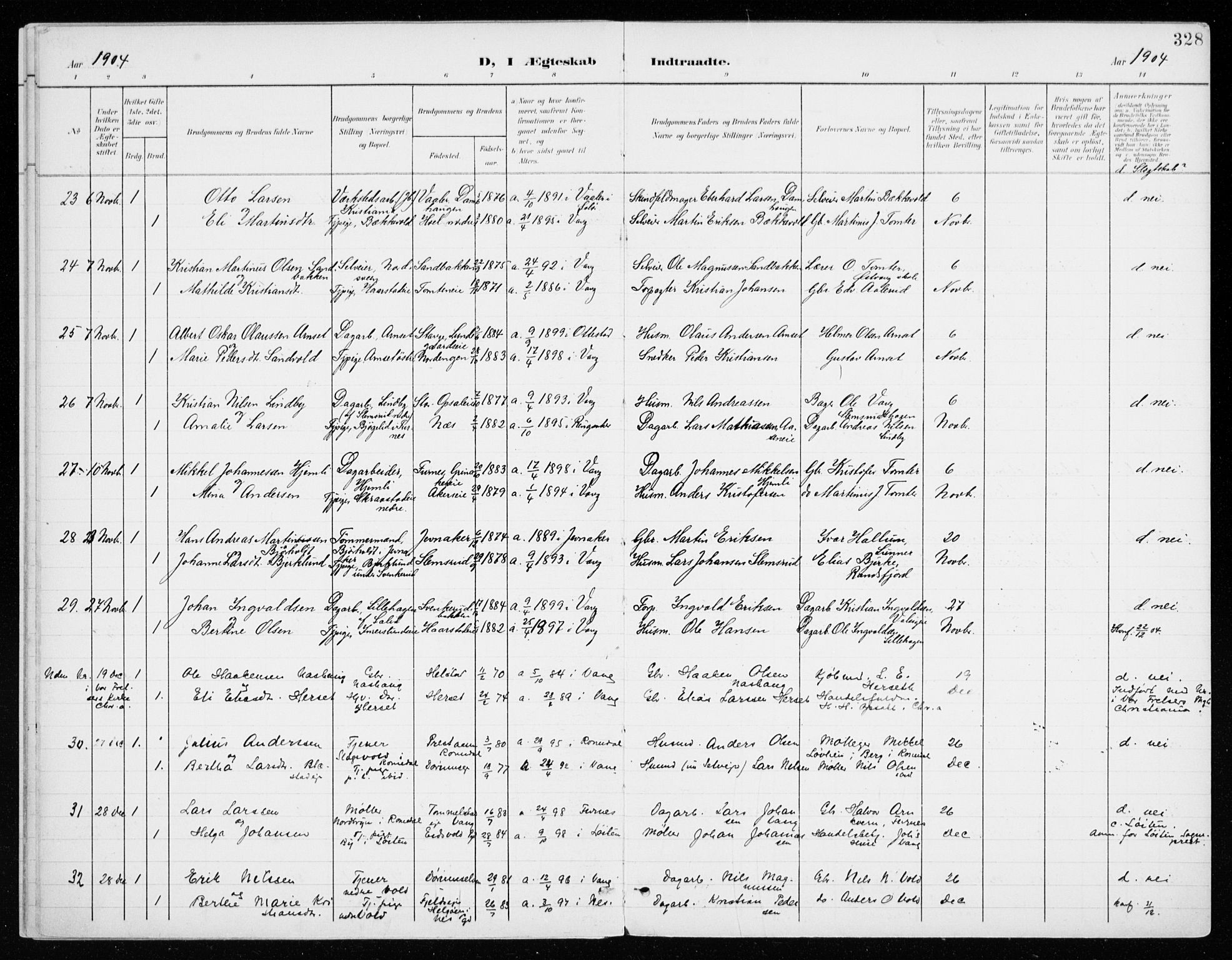 Vang prestekontor, Hedmark, AV/SAH-PREST-008/H/Ha/Haa/L0021: Parish register (official) no. 21, 1902-1917, p. 328