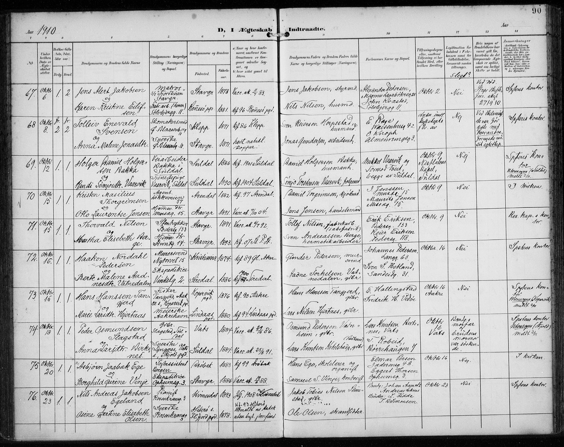 St. Petri sokneprestkontor, AV/SAST-A-101813/002/A/L0003: Parish register (official) no. A 24, 1900-1921, p. 90