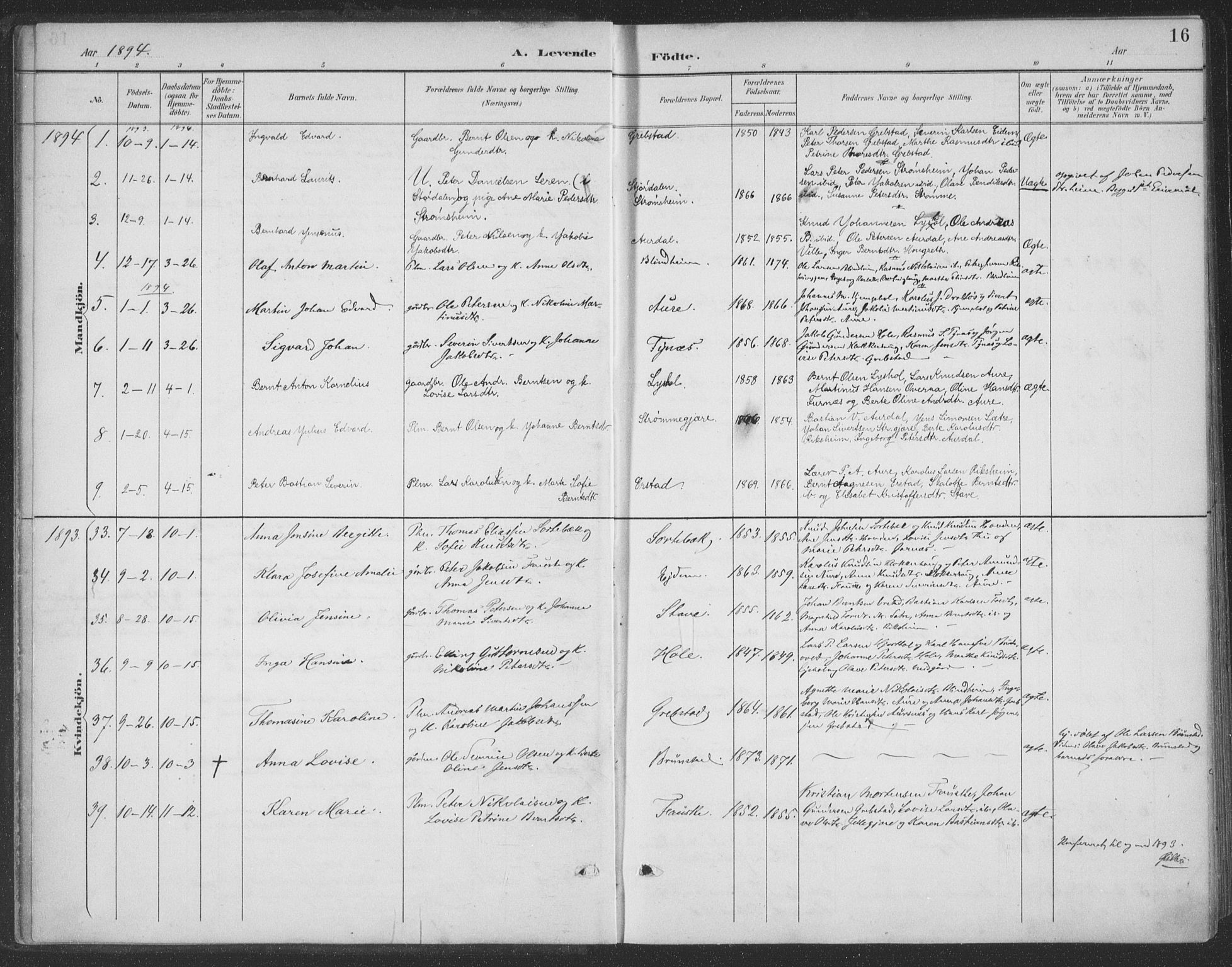 Ministerialprotokoller, klokkerbøker og fødselsregistre - Møre og Romsdal, SAT/A-1454/523/L0335: Parish register (official) no. 523A02, 1891-1911, p. 16