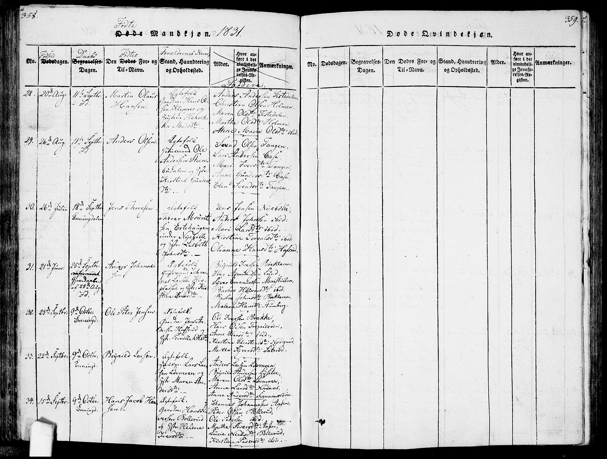 Idd prestekontor Kirkebøker, SAO/A-10911/F/Fc/L0002: Parish register (official) no. III 2, 1815-1831, p. 358-359