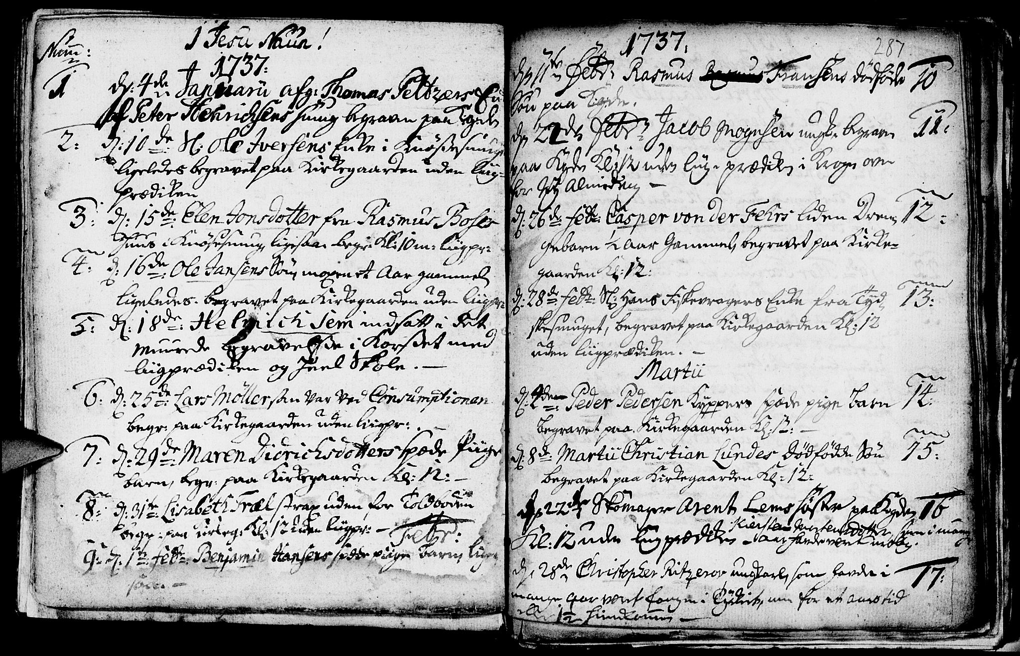 Nykirken Sokneprestembete, SAB/A-77101/H/Haa/L0009: Parish register (official) no. A 9, 1689-1759, p. 287