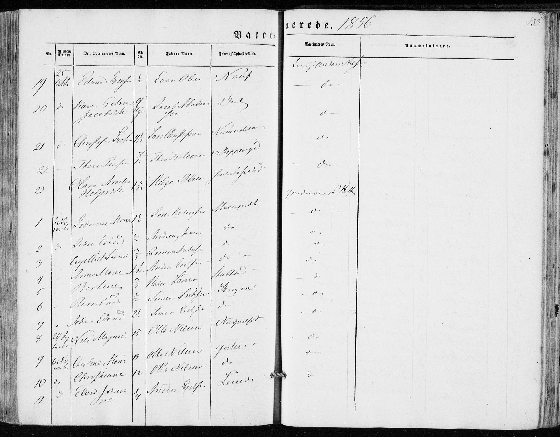 Hedrum kirkebøker, AV/SAKO-A-344/F/Fa/L0006: Parish register (official) no. I 6, 1849-1857, p. 433