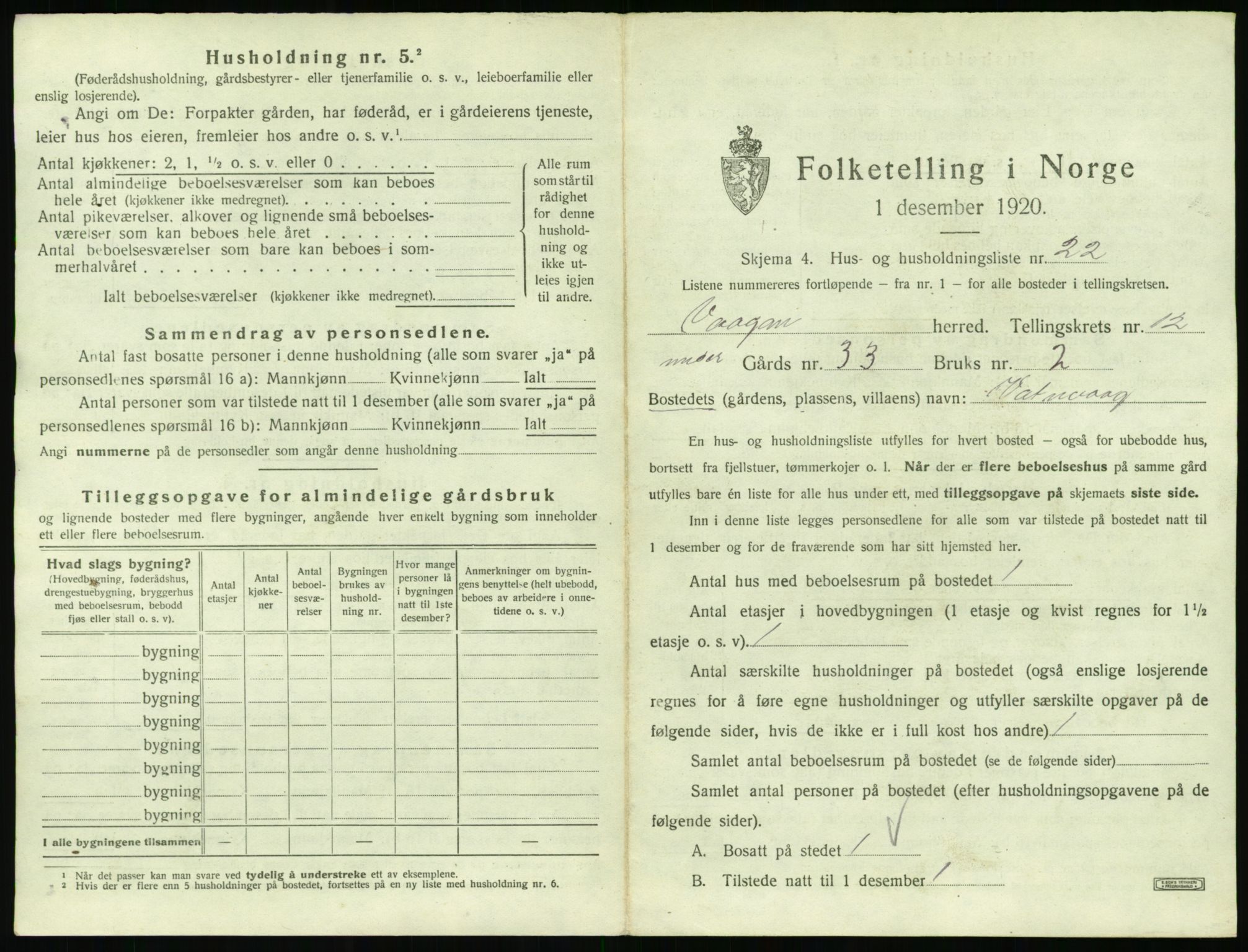 SAT, 1920 census for Vågan, 1920, p. 1441