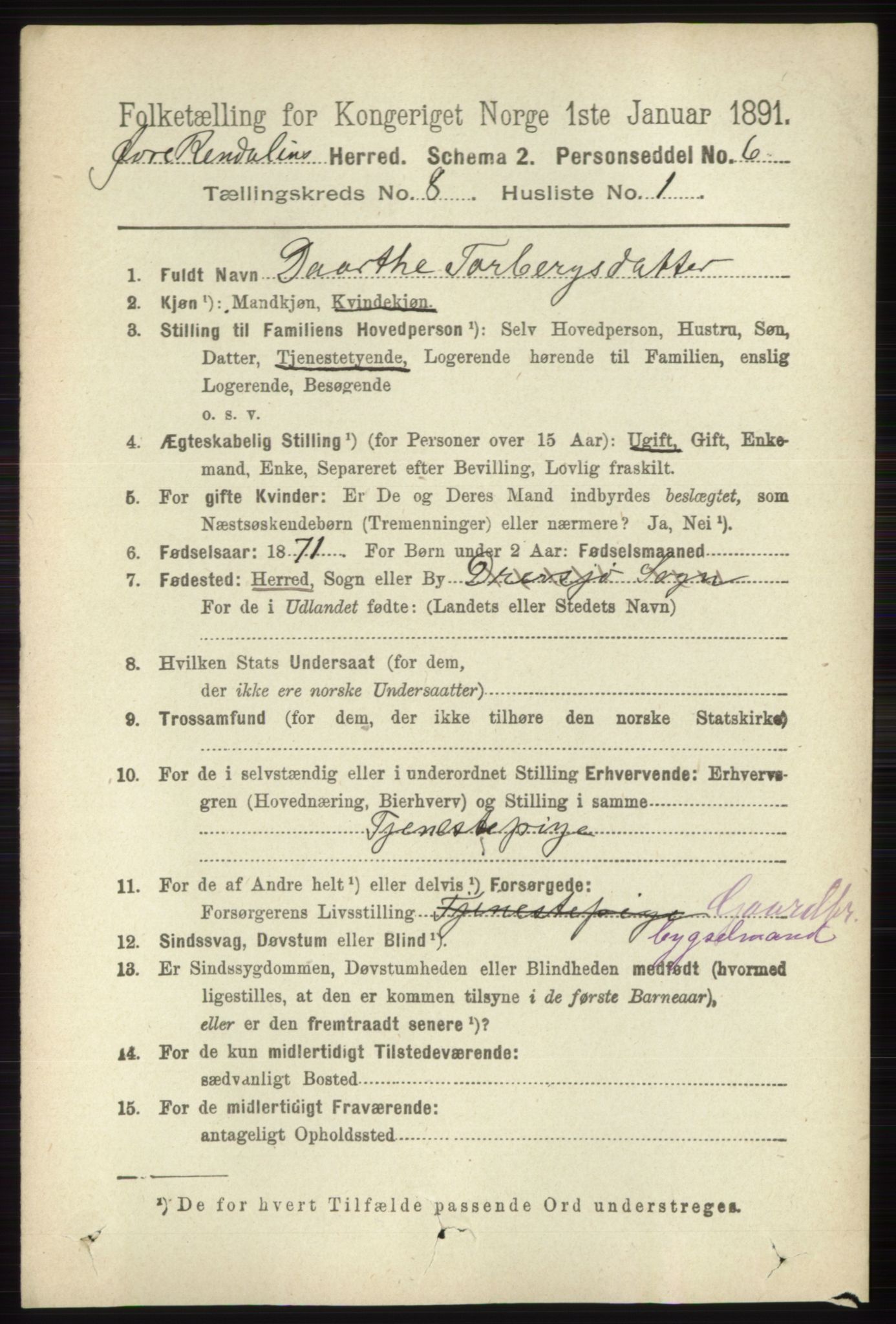 RA, 1891 census for 0433 Øvre Rendal, 1891, p. 1970