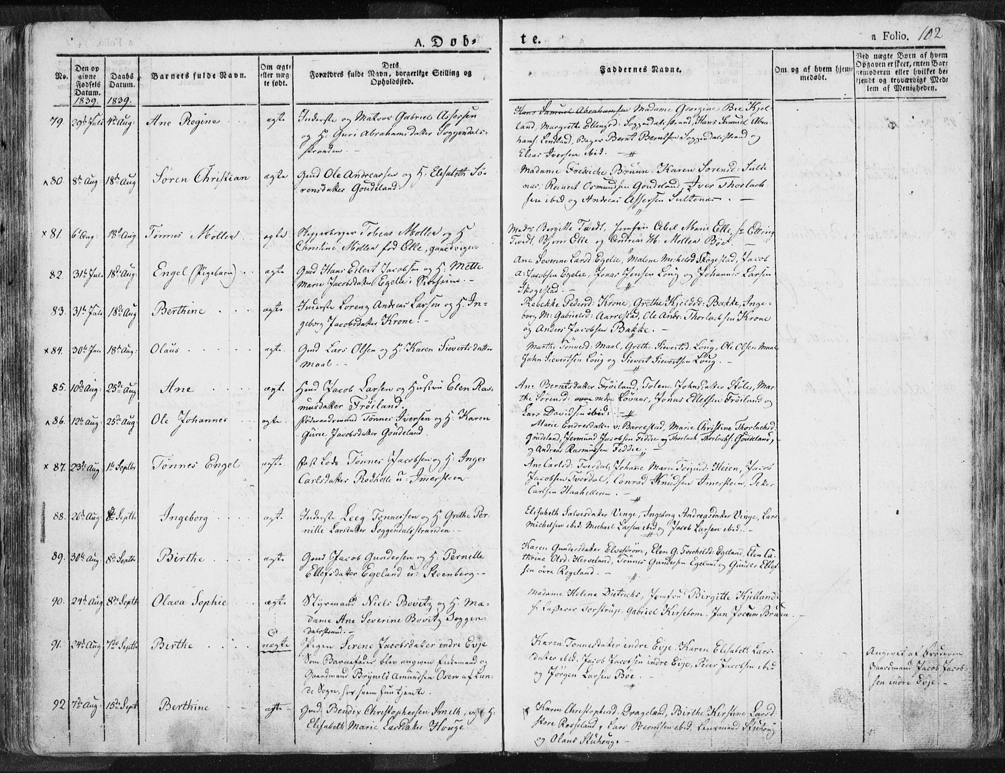 Sokndal sokneprestkontor, AV/SAST-A-101808: Parish register (official) no. A 7.1, 1826-1842, p. 102